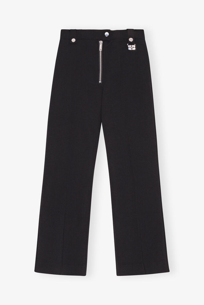 Black Bonded Crepe Pants, Black