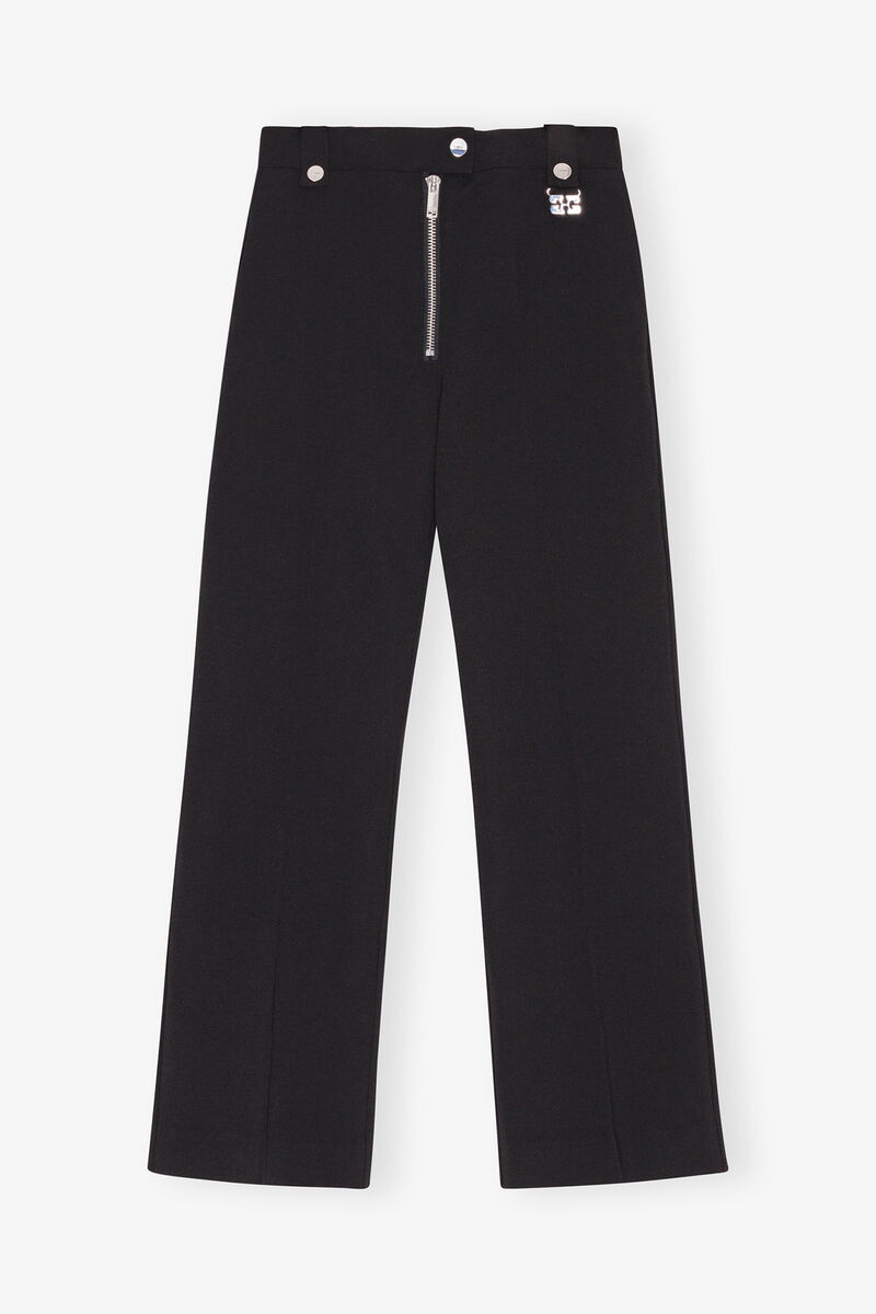 Black Bonded Crepe Pants, Recycled Polyester, in colour Black - 1 - GANNI