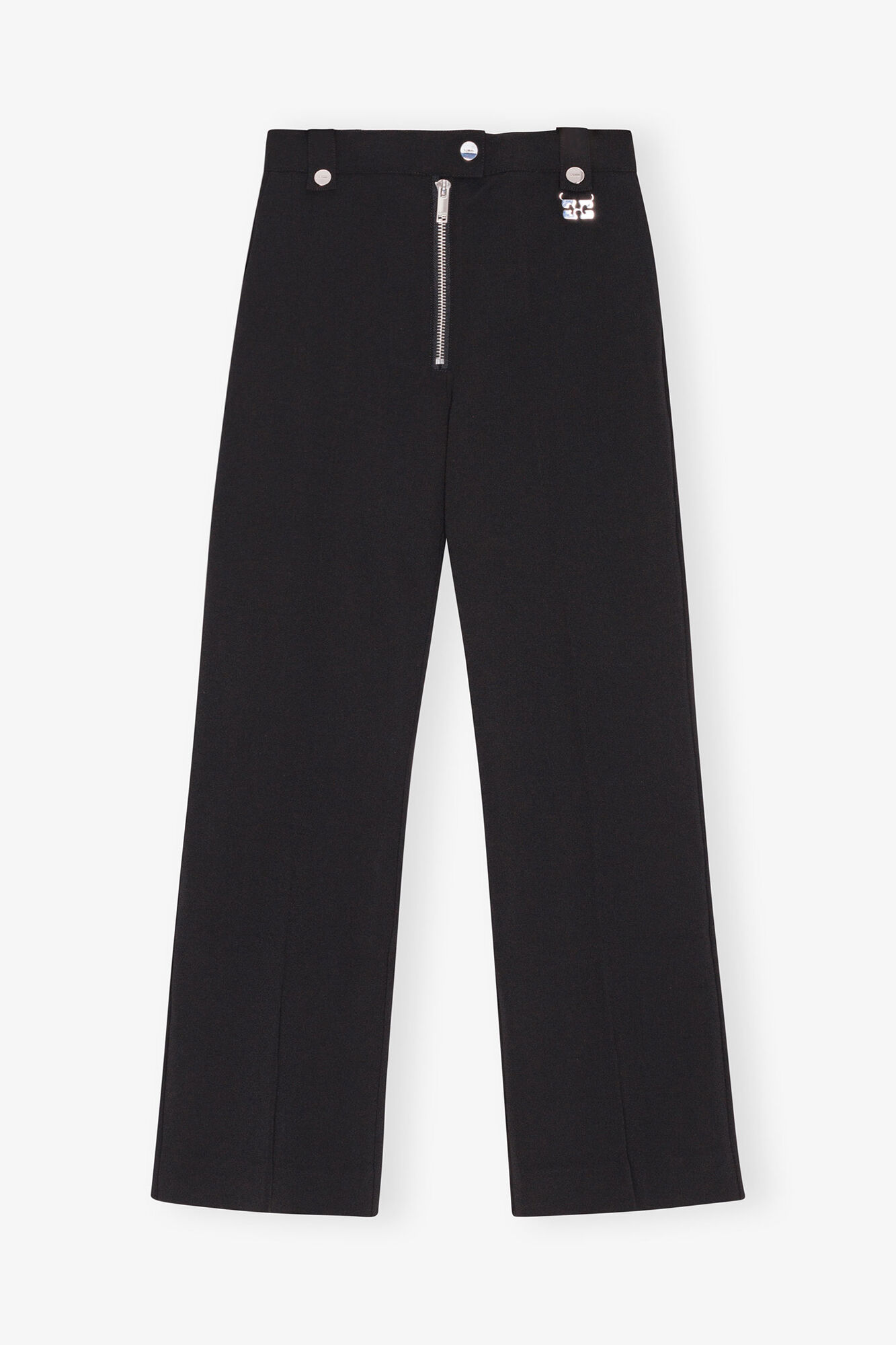Black Bonded Crepe Pants, Recycled Polyester, in colour Black - 1 - GANNI