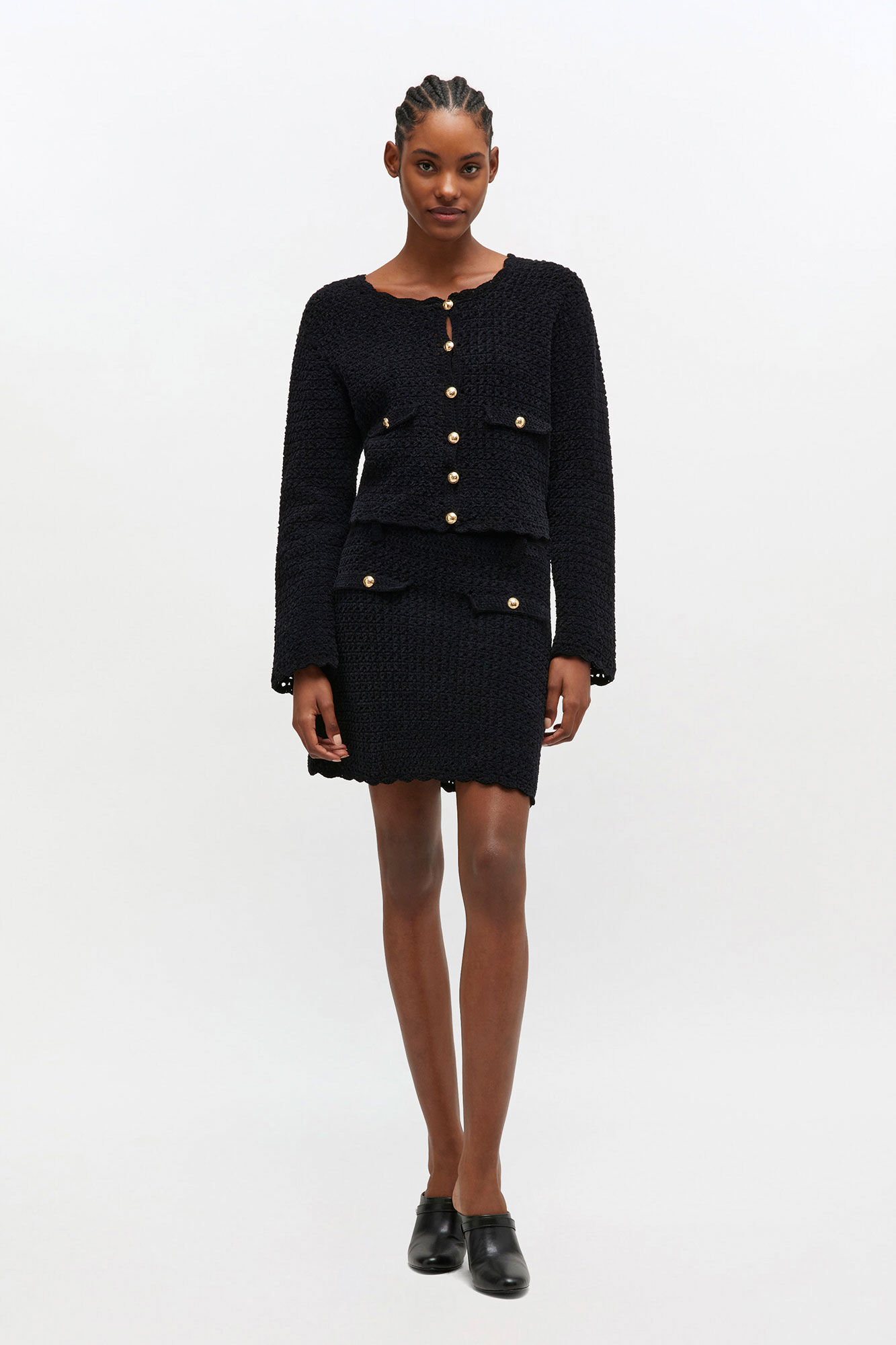 Black Crochet Mini Skirt, Organic Cotton, in colour Black - 1 - GANNI