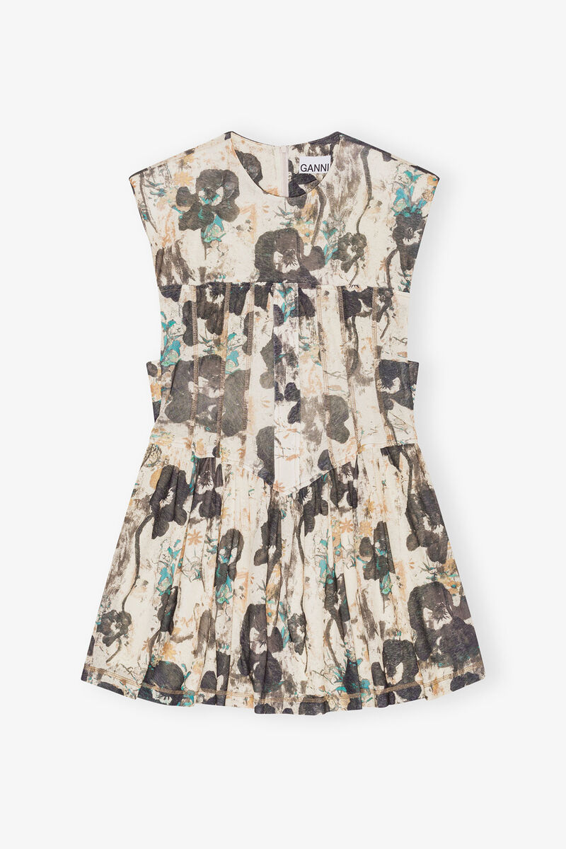 Printed Marl Mesh Corset Mini Dress, Recycled Polyester, in colour Afterglow - 1 - GANNI
