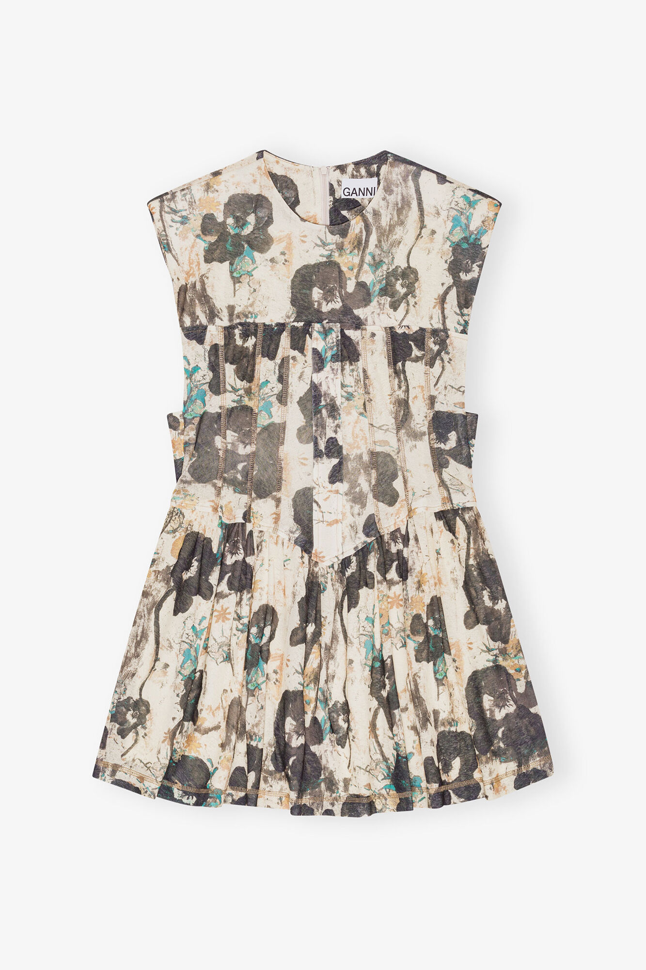 Printed Marl Mesh Corset Mini Dress, Recycled Polyester, in colour Afterglow - 1 - GANNI