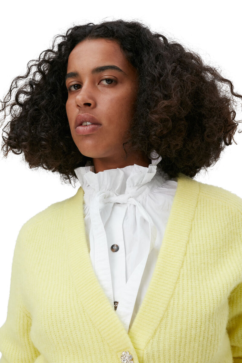 Wool Cardigan, Alpaca, in colour Elfin Yellow - 4 - GANNI