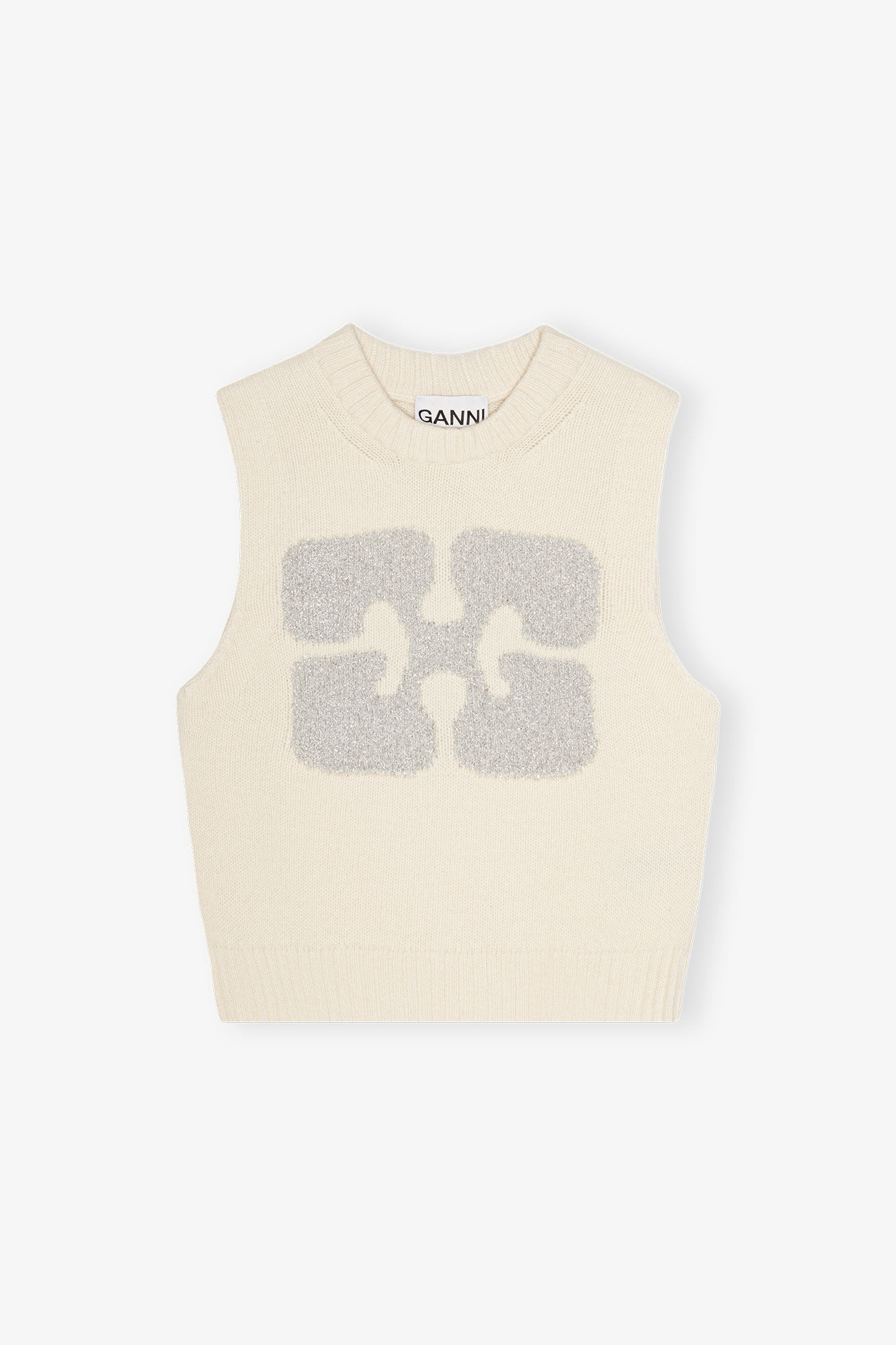 Ivory Graphic Vest, Metallic fiber, in colour Egret - 1 - GANNI