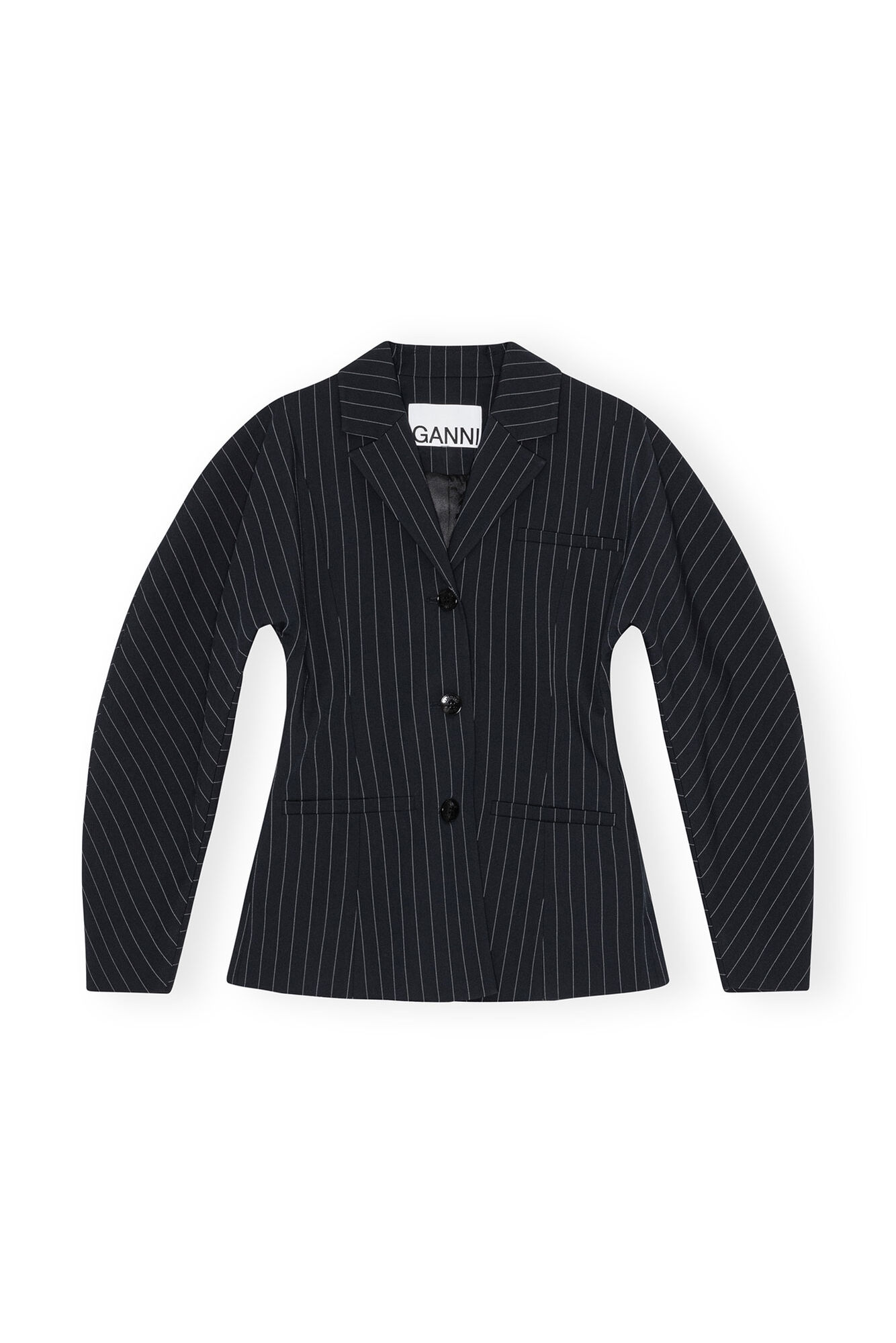 Striped Stretch Blazer, Elastane, in colour Sky Captain - 1 - GANNI