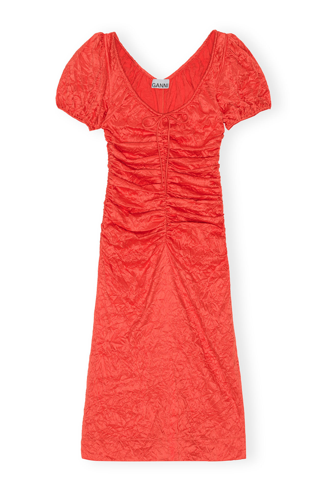 Red Crinkled Satin Midi Dress, Elastane, in colour Grenadine - 1 - GANNI