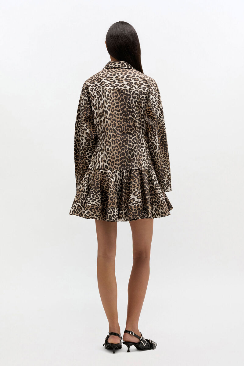 Leopard Shirt Dress, in colour Almond Milk - 2 - GANNI
