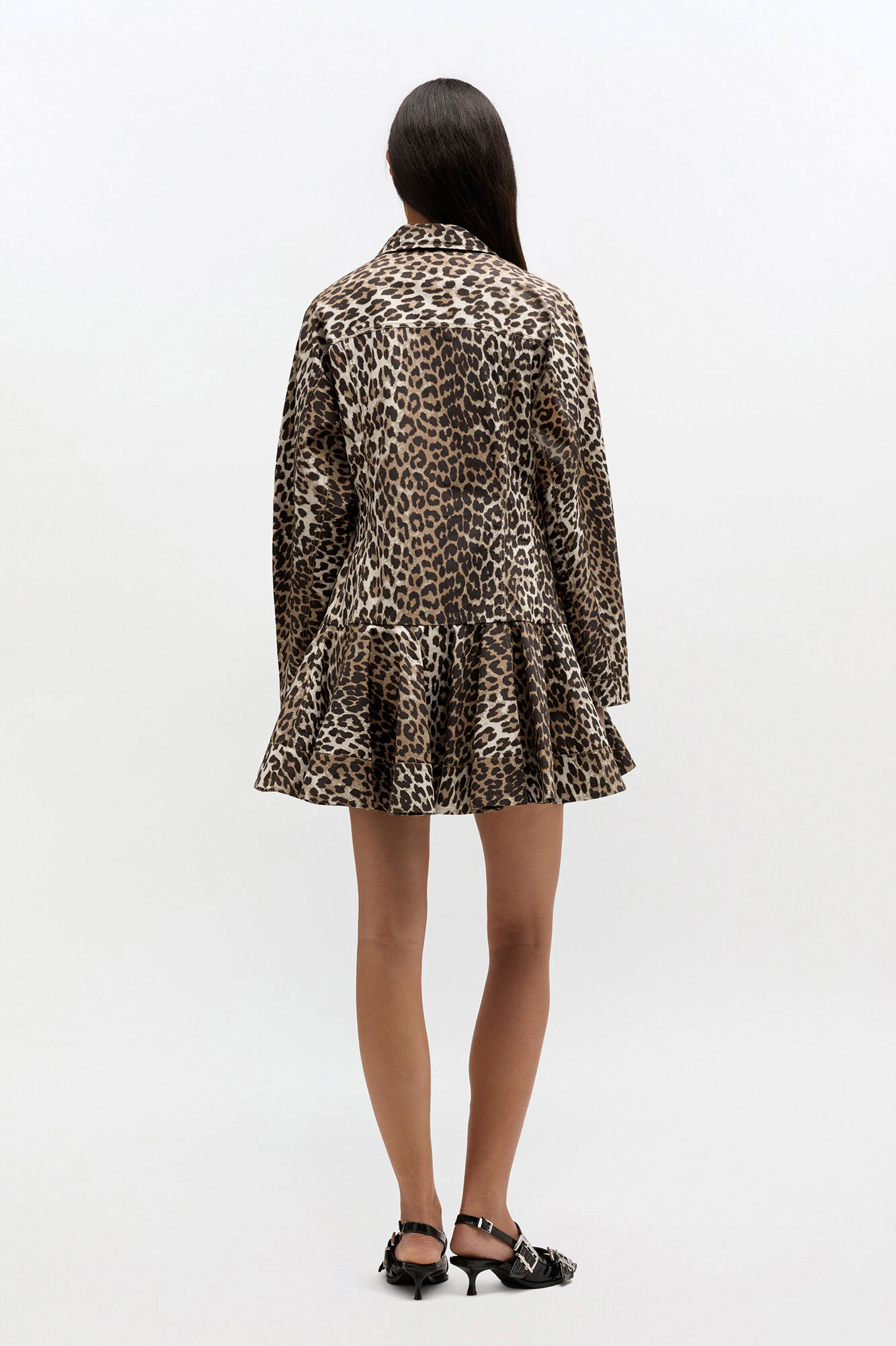 Leopard Shirt Dress, in colour Almond Milk - 2 - GANNI