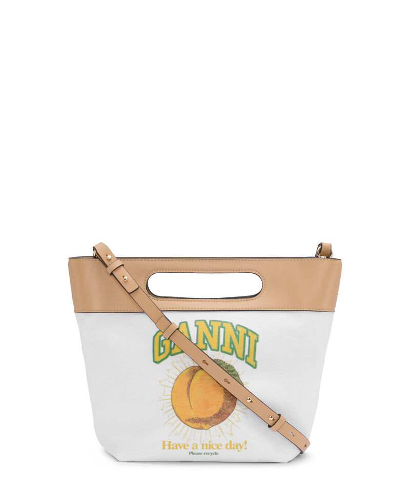 Kleine Canvas-Tragetasche „Peach“, Recycled Cotton, in colour Egret - 1 - GANNI