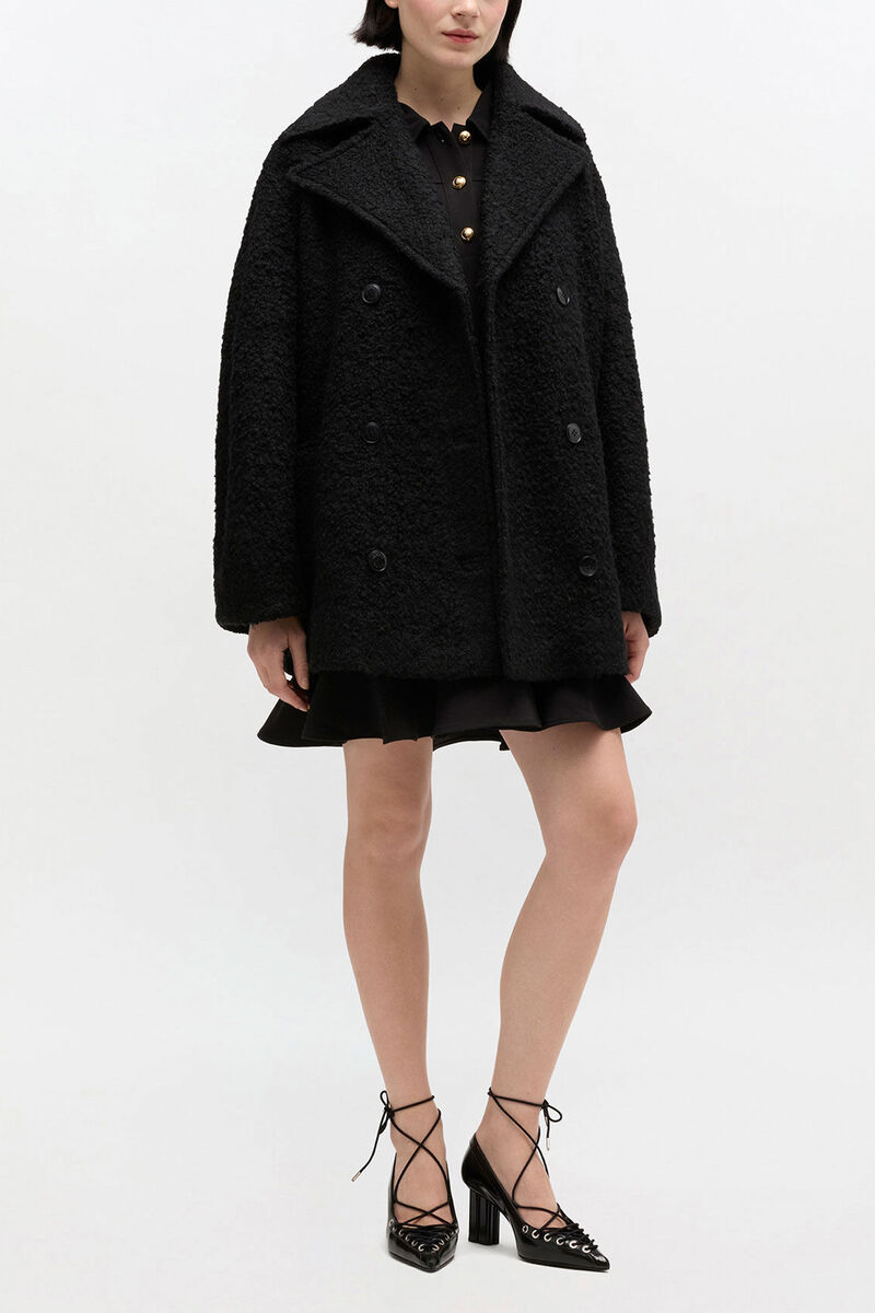 Black Boucle Midi Coat, Wool, in colour Black - 1 - GANNI