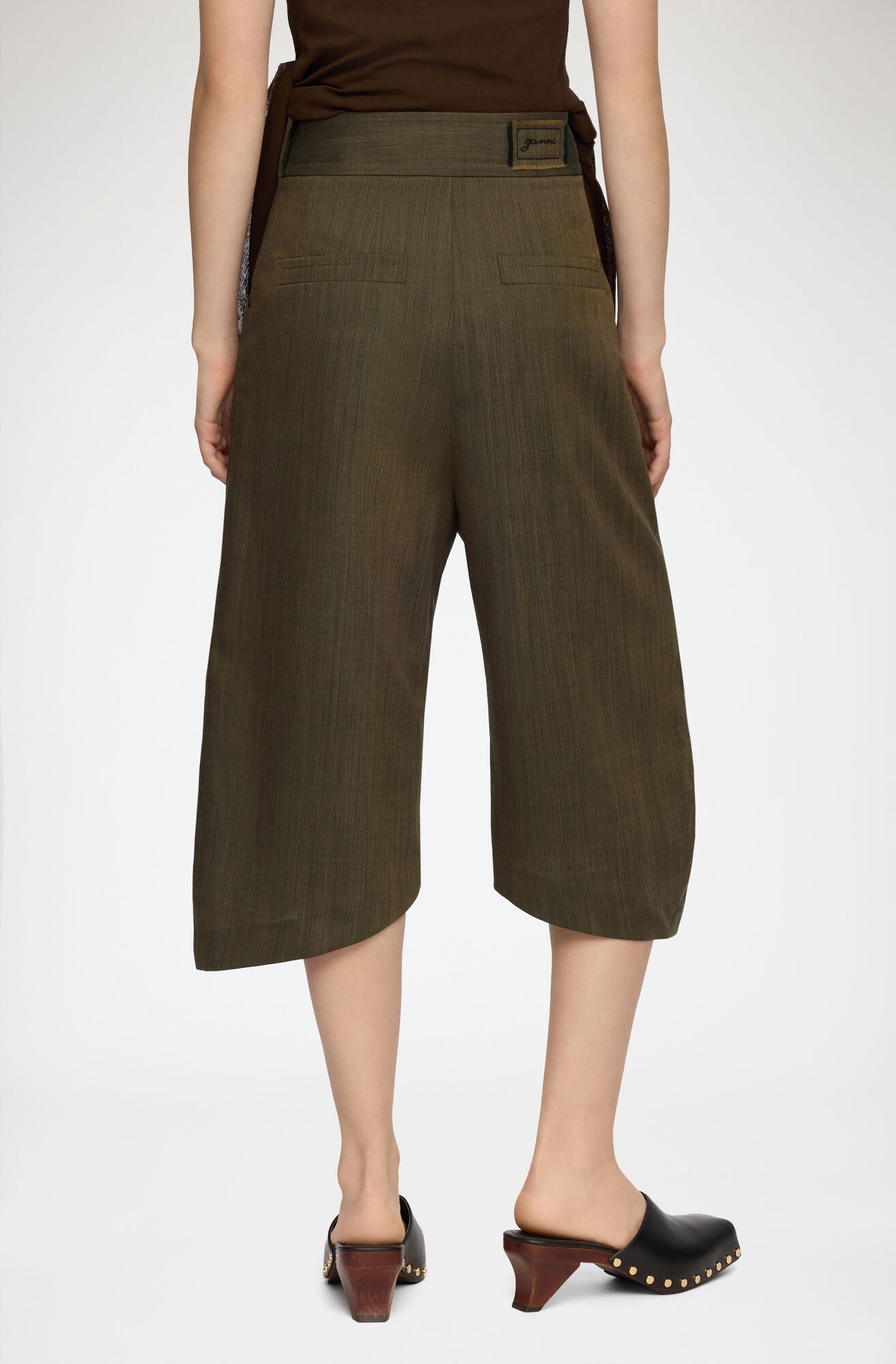 Capribukser i brun uldmelange, Recycled Wool, in colour Canteen - 3 - GANNI