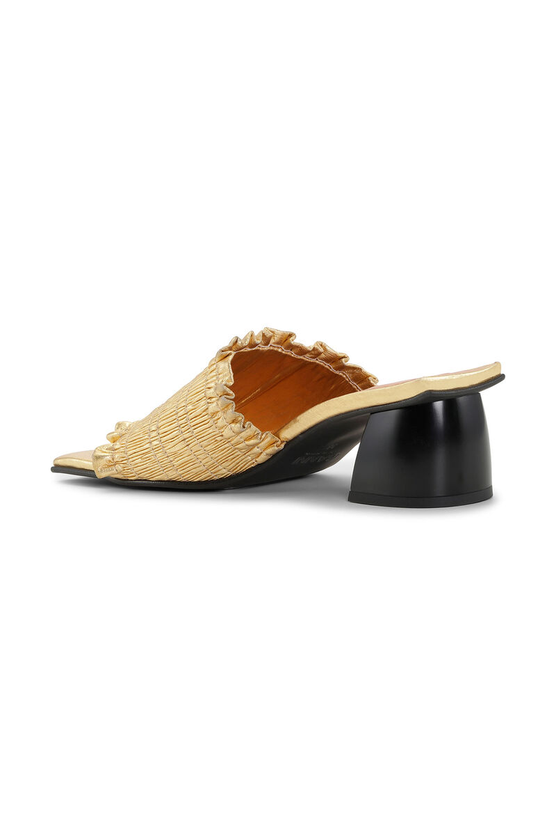 Gold Smock Mid Heel Mules, Recycled Polyester, in colour Gold - 2 - GANNI