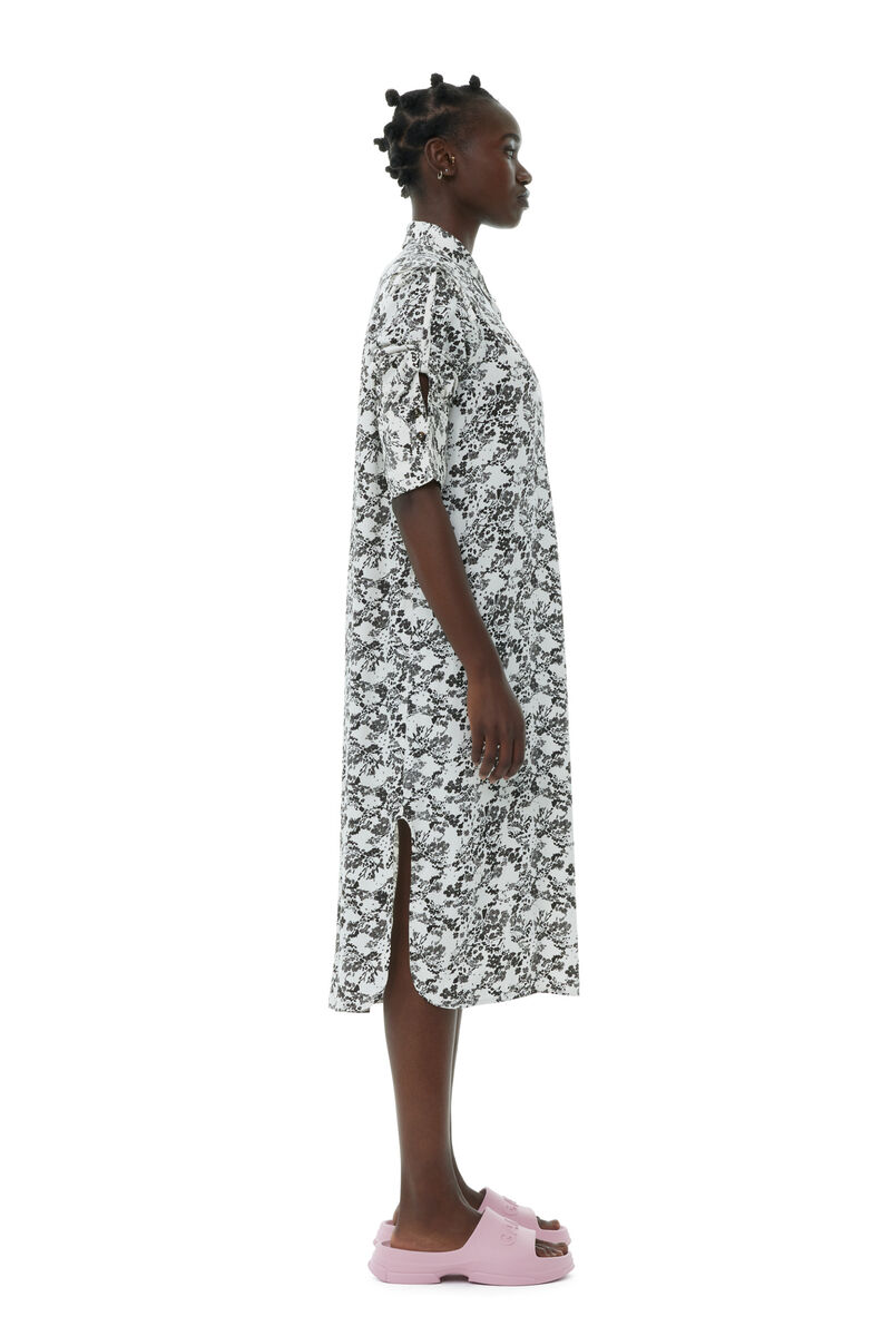 Floral Viscose Twill Oversized Shirt-kjole, Ecovero Viscose, in colour Egret - 3 - GANNI