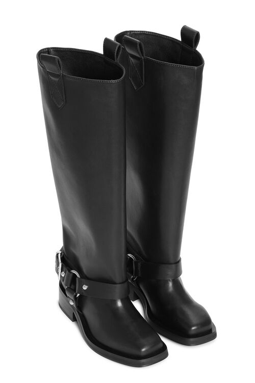 Black Under-Knee Biker Boots, Polyester, in colour Black - 2 - GANNI