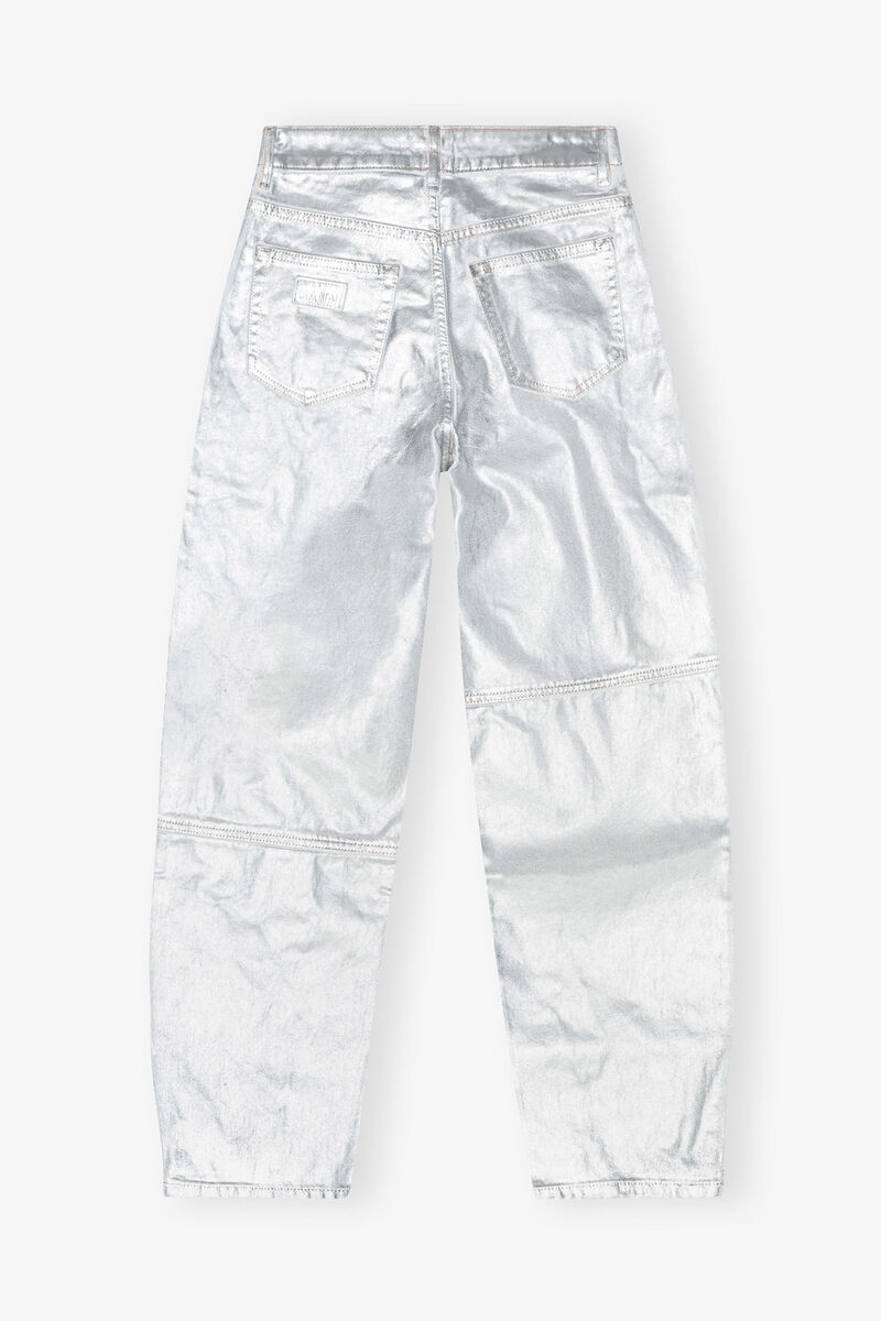 Jeans Stary effet foil argent&eacute;, Organic Cotton, in colour Bright White - 2 - GANNI
