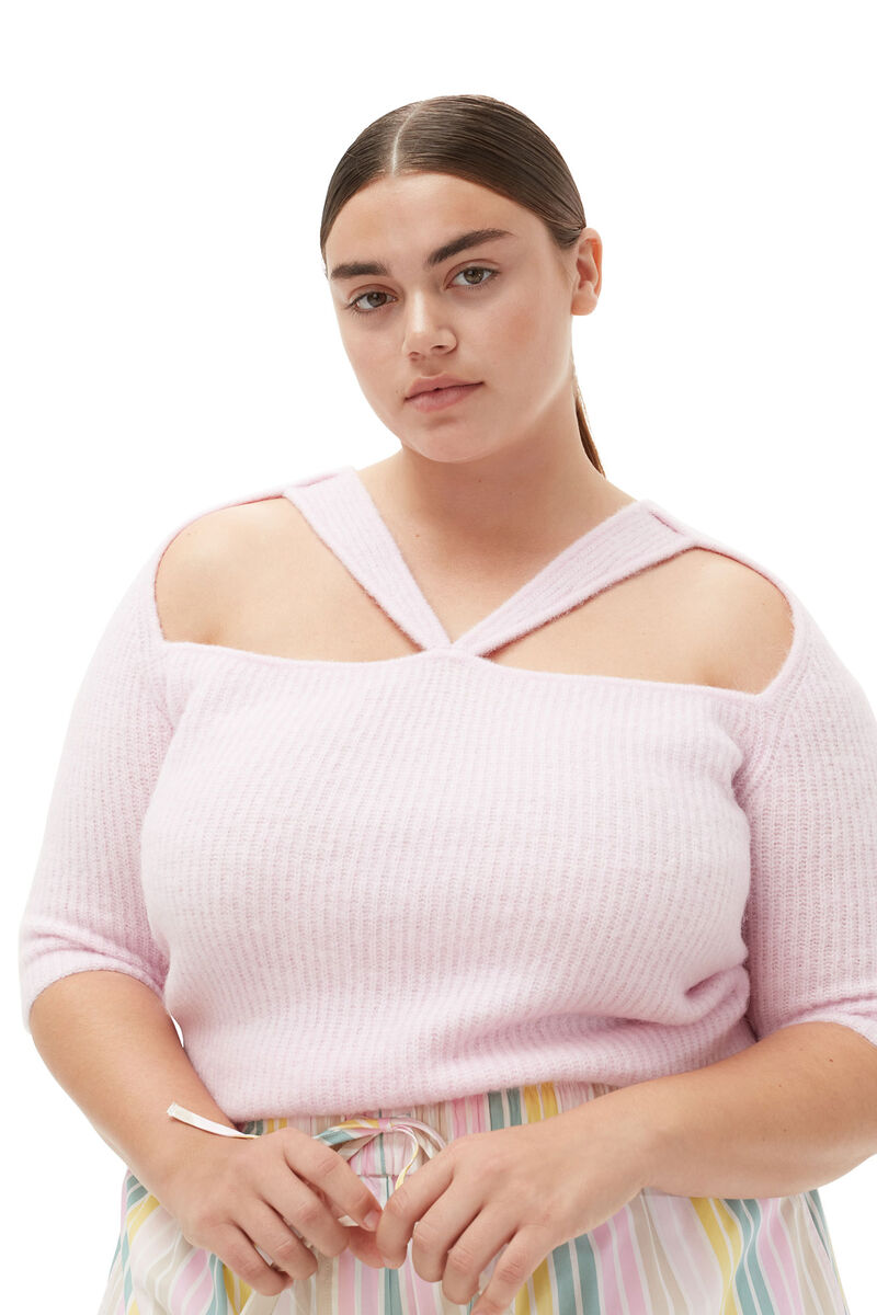 Soft Wool Cut Out Top, Alpaca, in colour Pink Tulle - 7 - GANNI