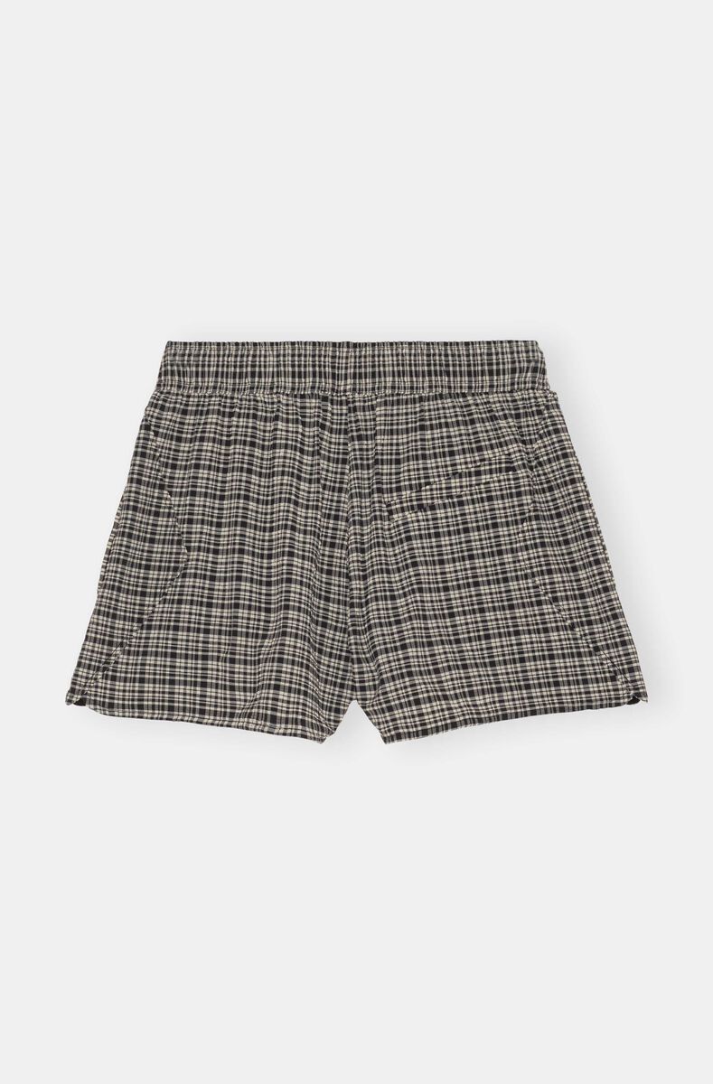 Seersucker Mini Shorts, Elastane, in colour Mini Check Black - 2 - GANNI