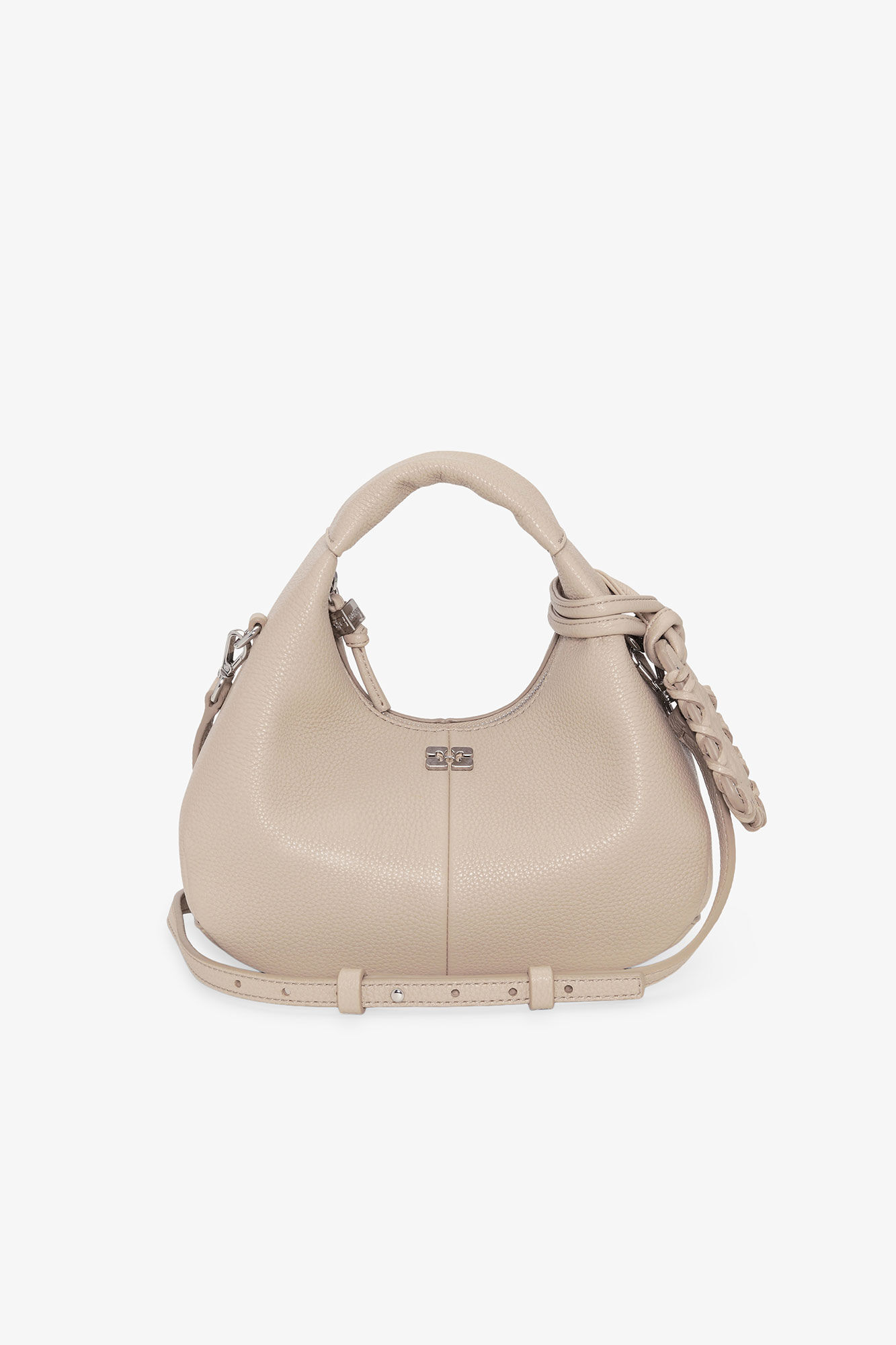 Light Grey Mini Hobo Bag, Polyurethane, in colour White Pepper - 7 - GANNI