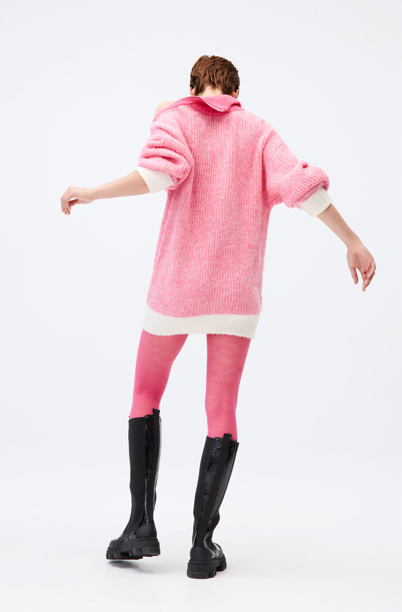Soft Wool Zip-Neck Pullover, Elastane, in colour Carmine Rose - 4 - GANNI