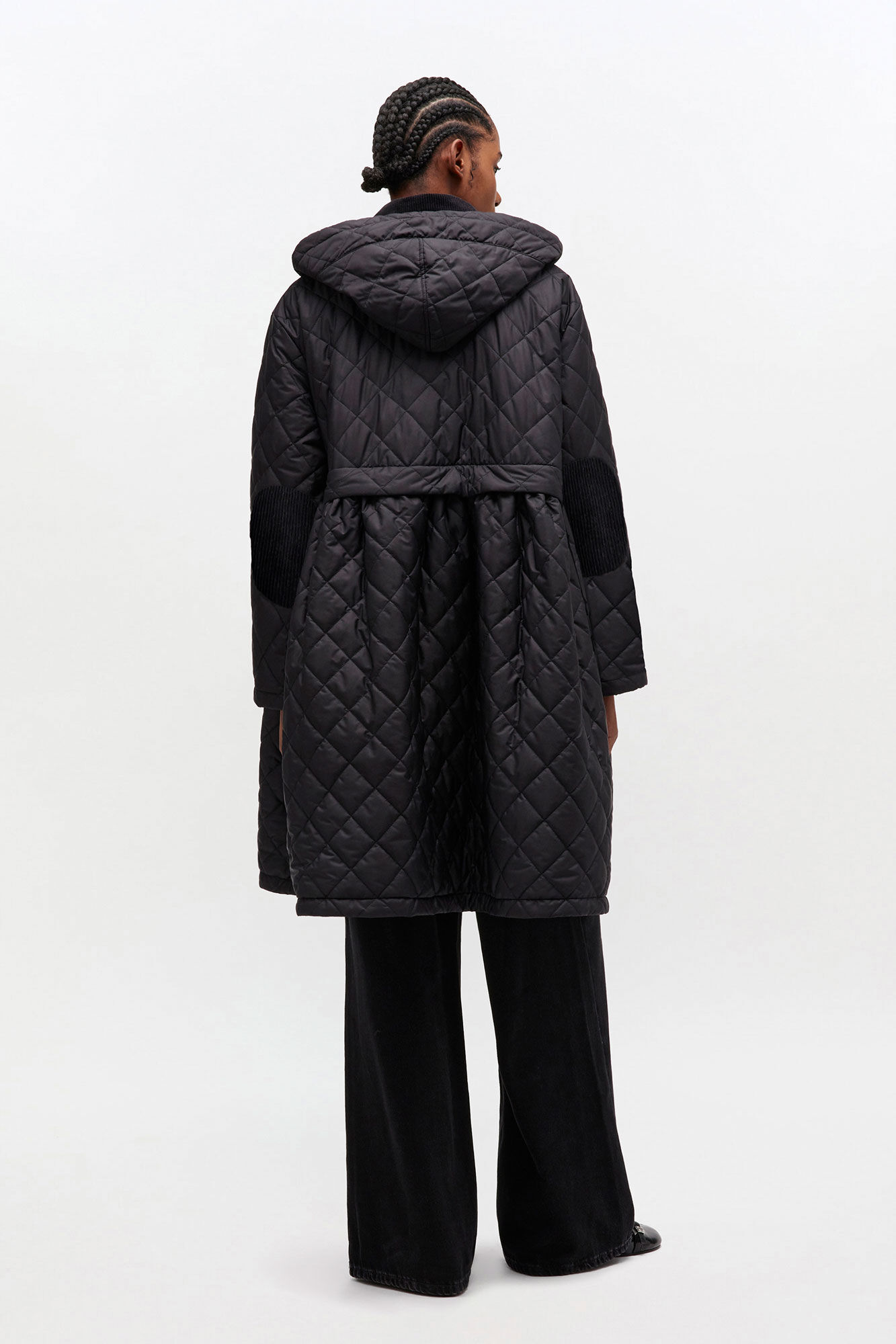 Quilted Long Coat in Black, Polyester, in colour Black - 2 - GANNI