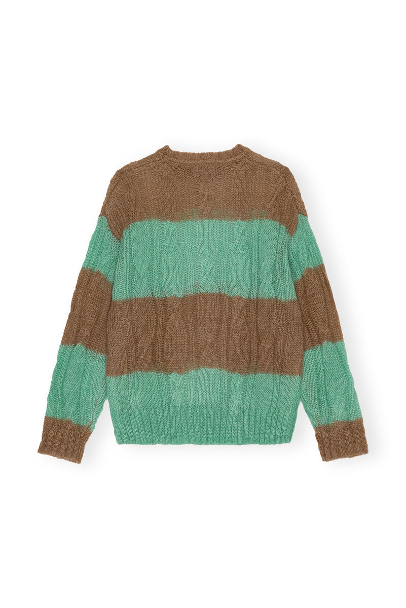 Striped Mohair Cable O-neck Sweater, Merino Wool, in colour Tiger's Eye - 2 - GANNI