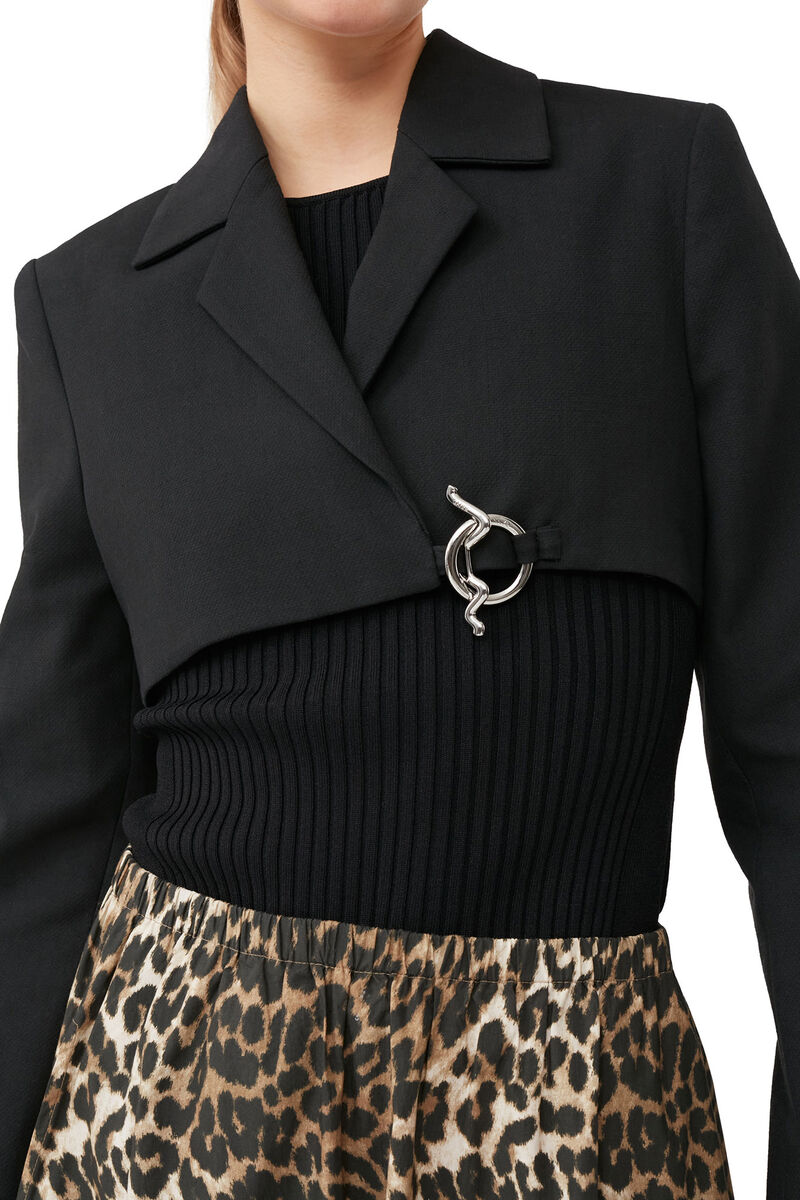 Cotton Suiting Cropped Blazer, Cotton, in colour Black - 7 - GANNI
