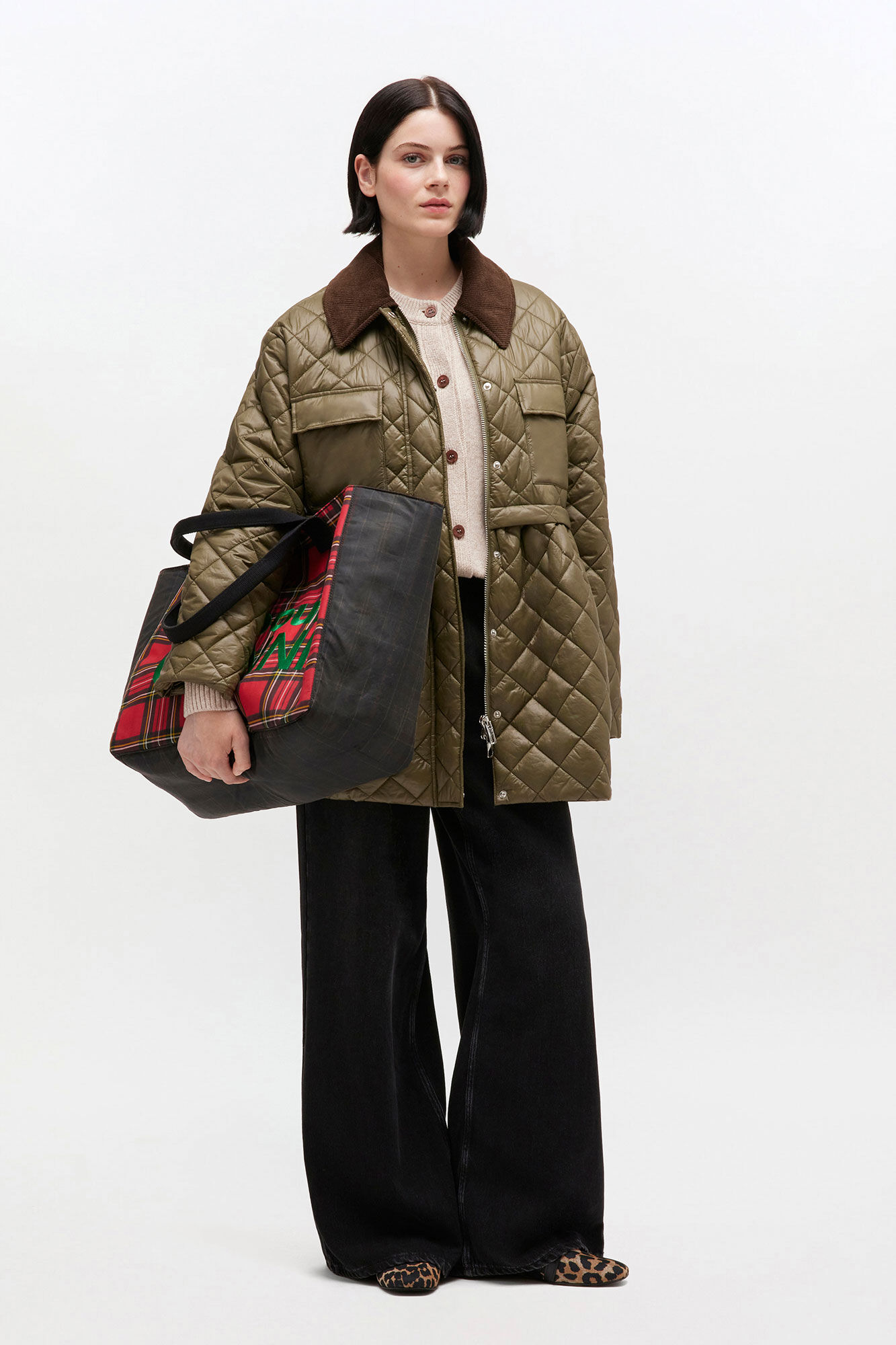 Green Quilt Midi Jacket, in colour Kalamata - 1 - GANNI