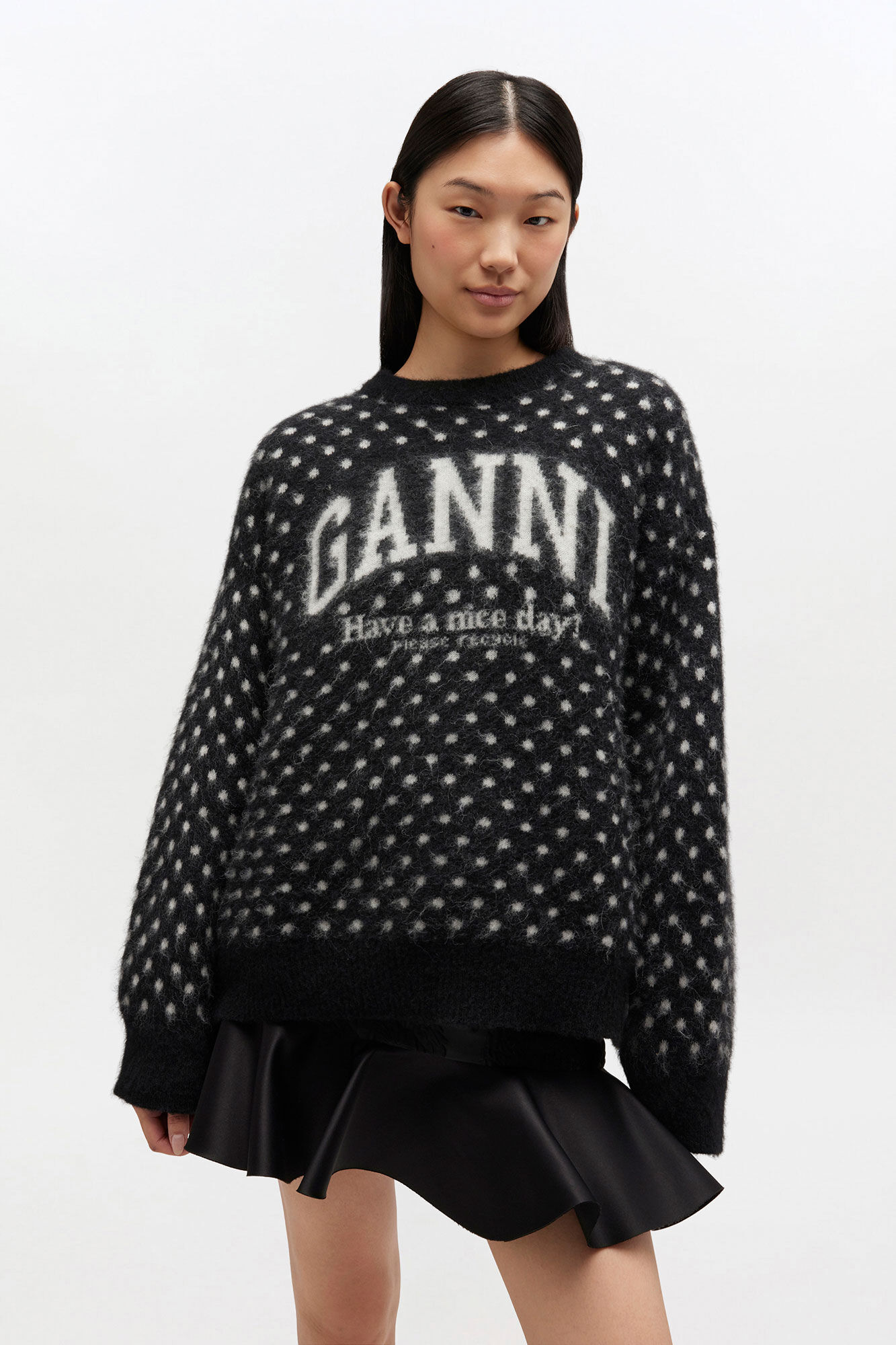 Black Polka Brushed Sweater | GANNI US