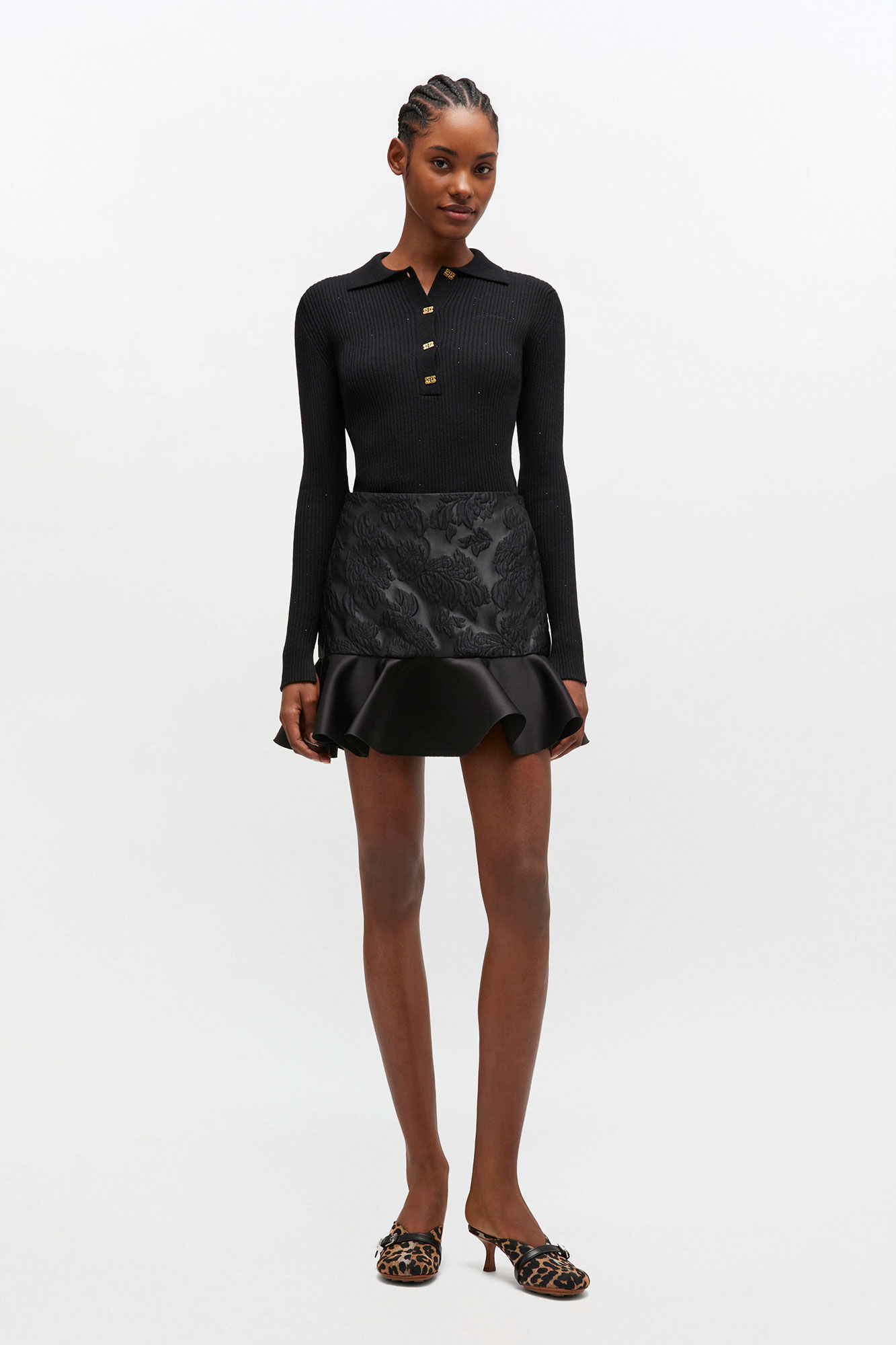 D&uuml;nnes Strick-Polo mit Pailletten, Wool, in colour Black - 2 - GANNI