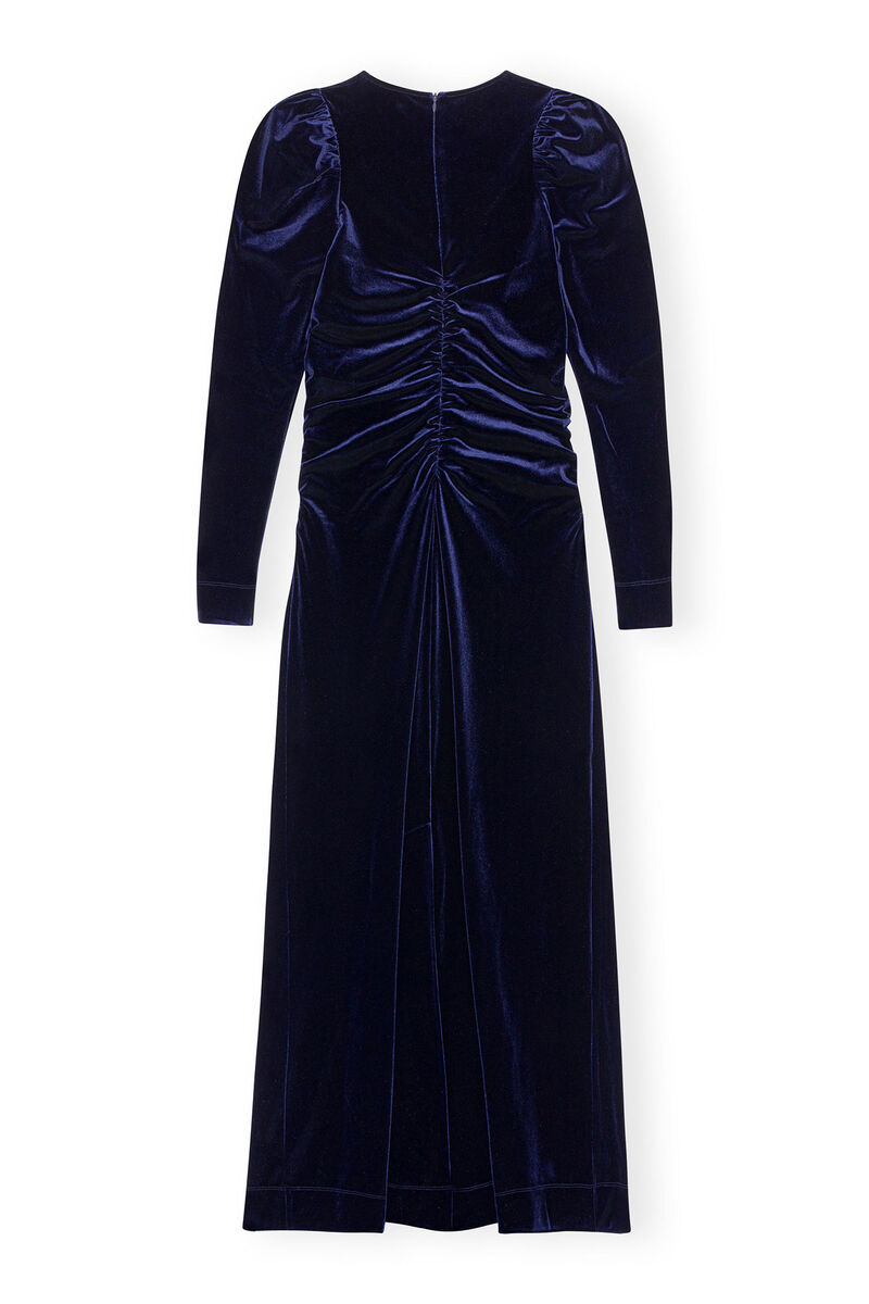 Blue Velvet Jersey Long Dress, Recycled Polyester, in colour Total Eclipse - 2 - GANNI