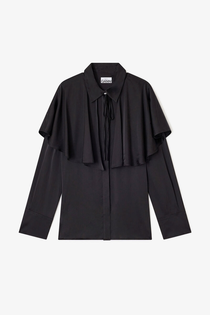 Black Circle Collar Shirt, Elastane, in colour Black - 1 - GANNI