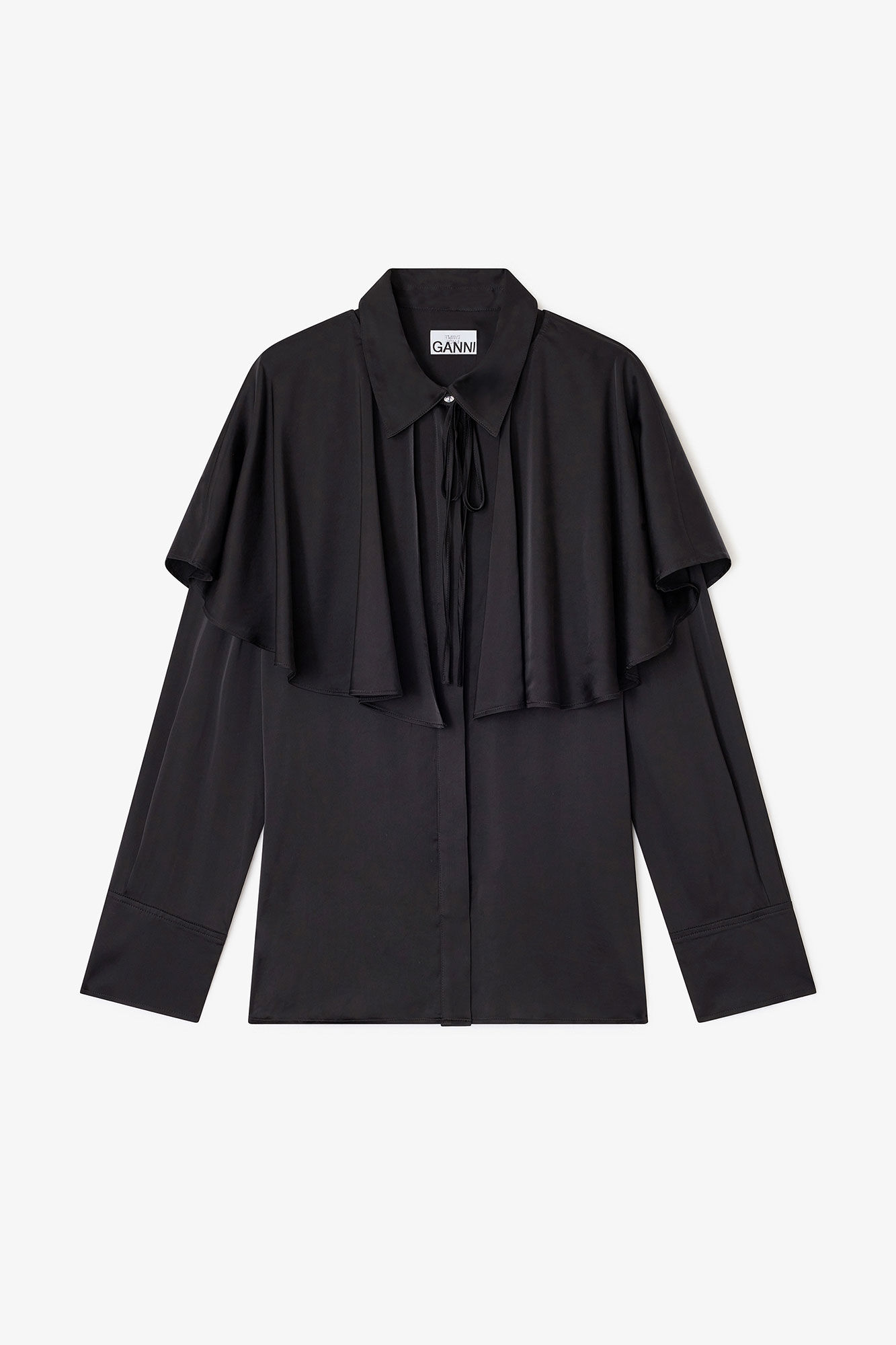 Black Circle Collar Shirt, Elastane, in colour Black - 1 - GANNI