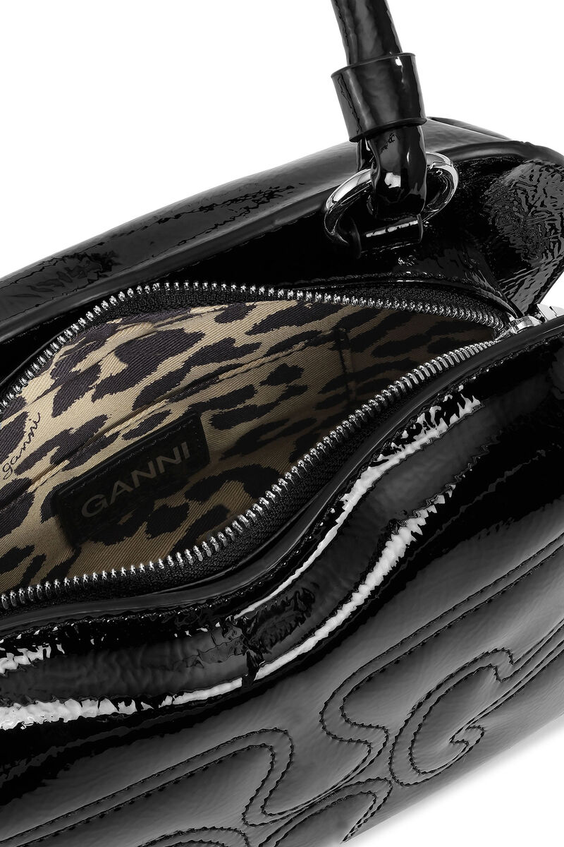 Black Patent Butterfly Bag, Polyester, in colour Black - 3 - GANNI