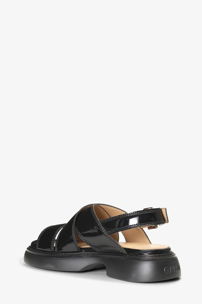 Black Cross Strap Sandals, Polyurethane, in colour Black - 2 - GANNI