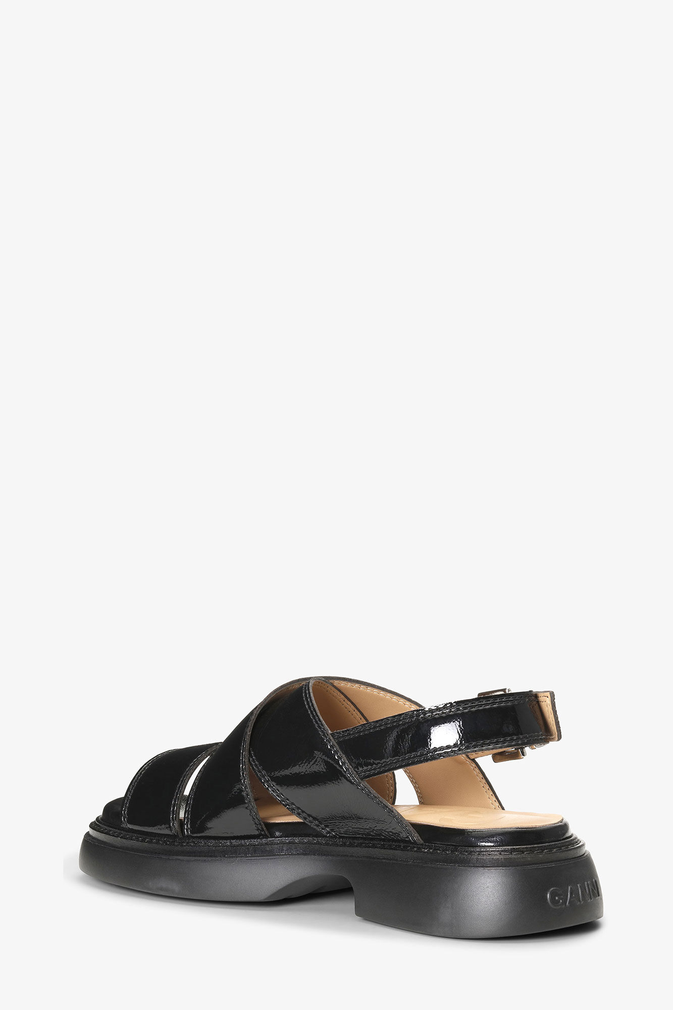 Black Cross Strap Sandals, Polyurethane, in colour Black - 2 - GANNI