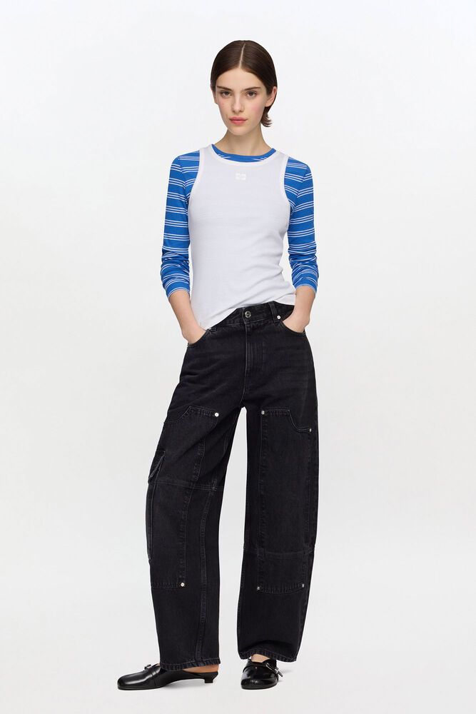 Audri Jeans in Black Rigid Denim, Black Washed