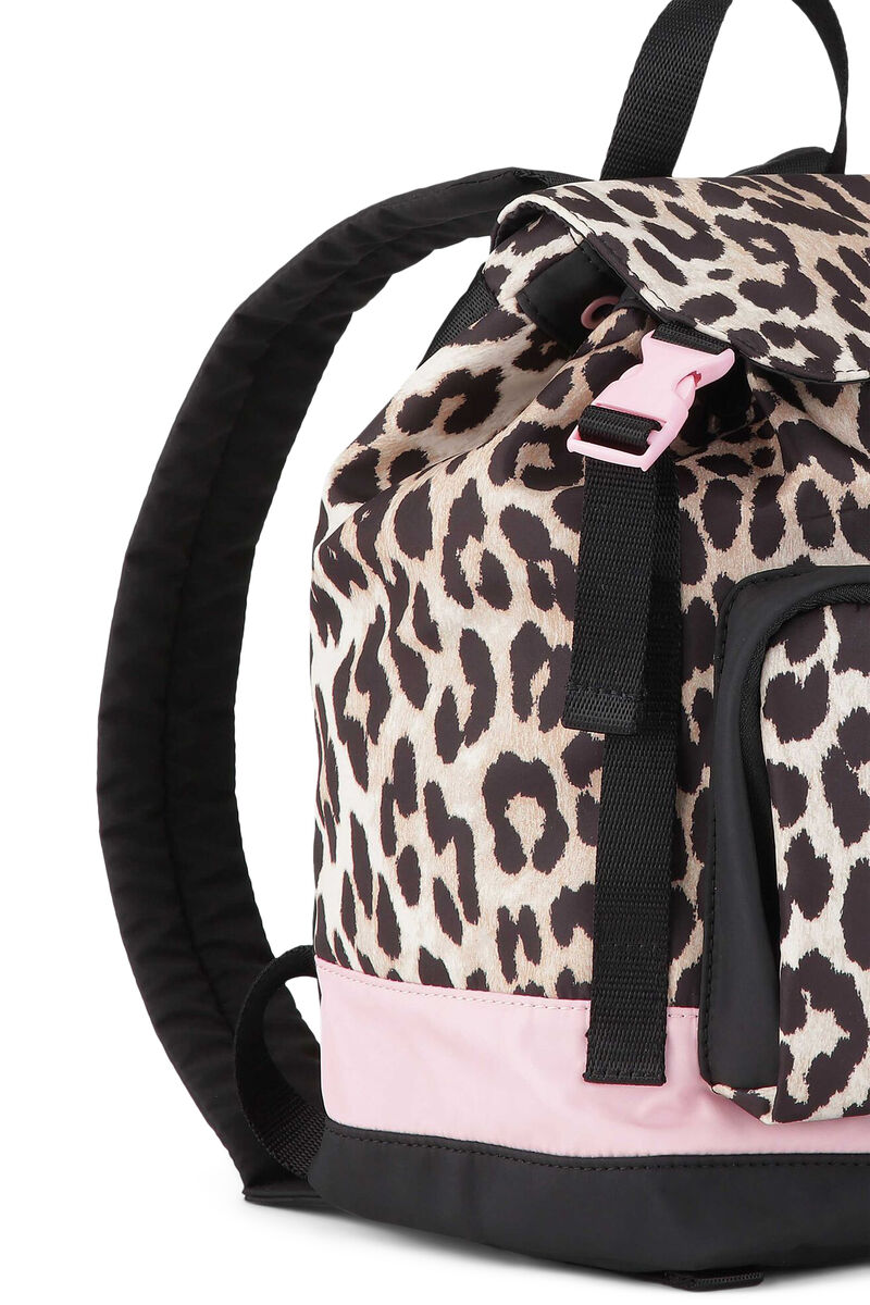 Recycled Mini Backpack, Recycled Polyester, in colour Leopard - 3 - GANNI