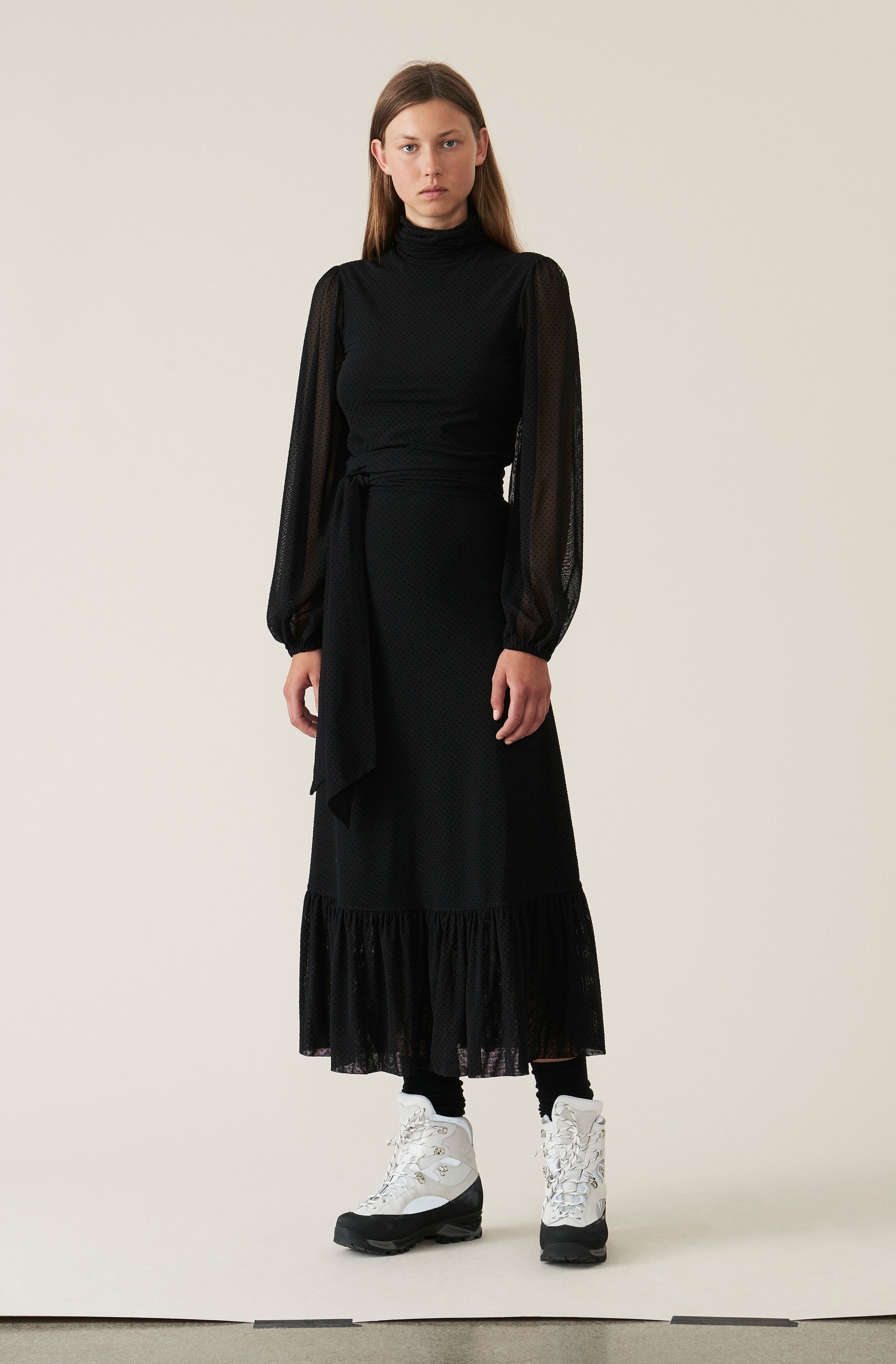 Ganni dot mesh wrap dress clearance