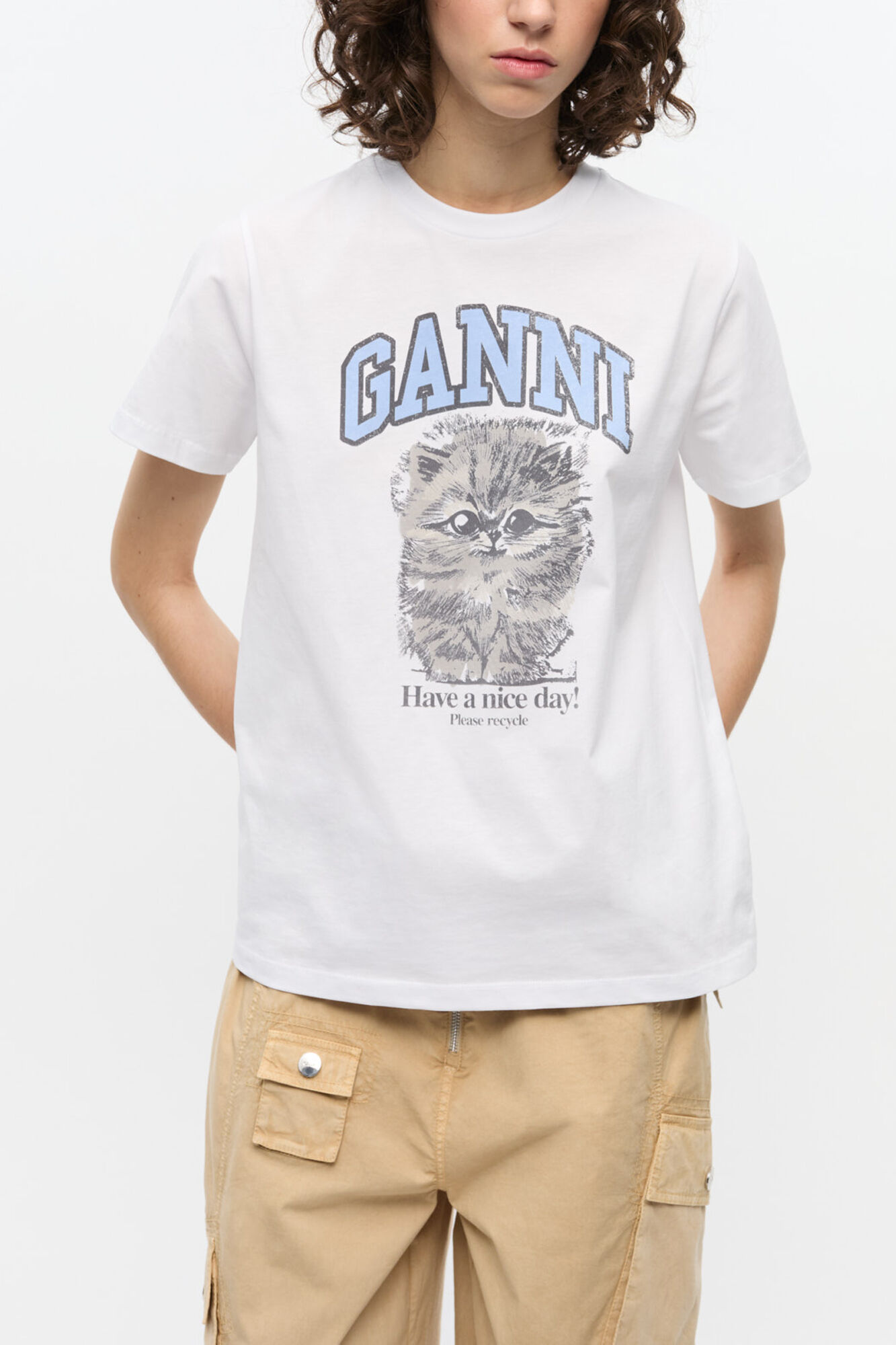 White Relaxed Jersey Kitty T-shirt | GANNI US