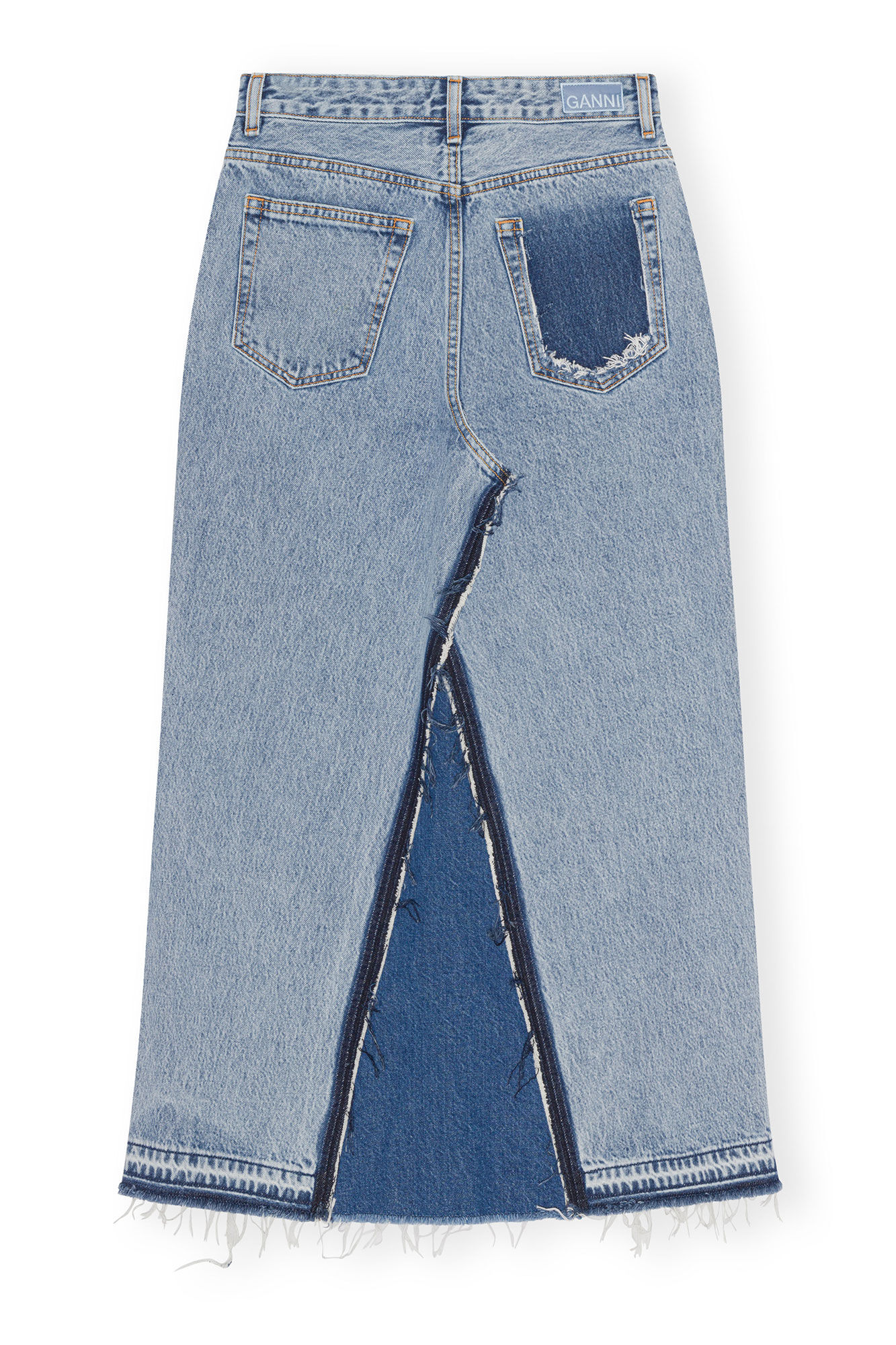 Re-Cut Denim Maxi Skirt, Cotton, in colour Denim - 2 - GANNI