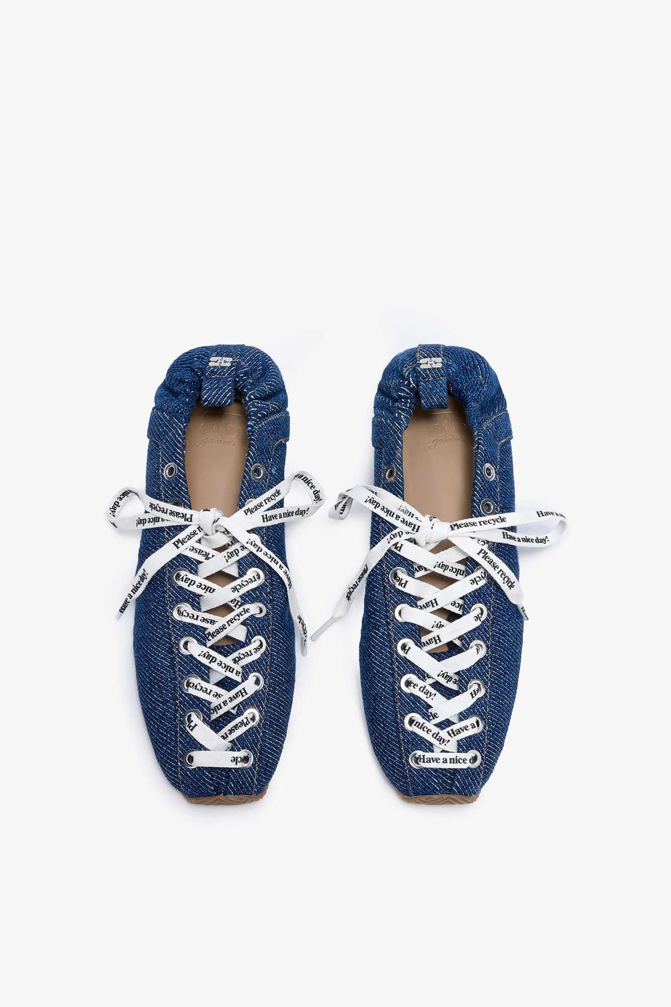 Lace Up Sporty Ballerina in Denim, in colour Rinse - 3 - GANNI