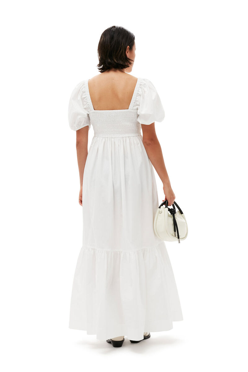 Cotton Poplin Smock Maxi Dress, Cotton, in colour Bright White - 2 - GANNI