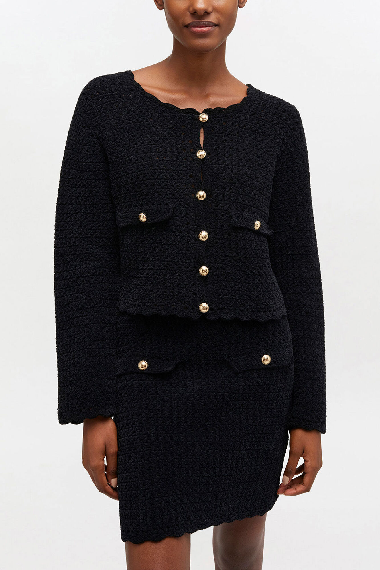 Svart, heklet cardigan, Organic Cotton, in colour Black - 1 - GANNI