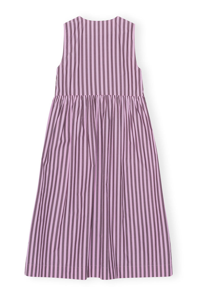 Striped Cotton Midi Dress, Cotton, in colour Bonbon - 2 - GANNI