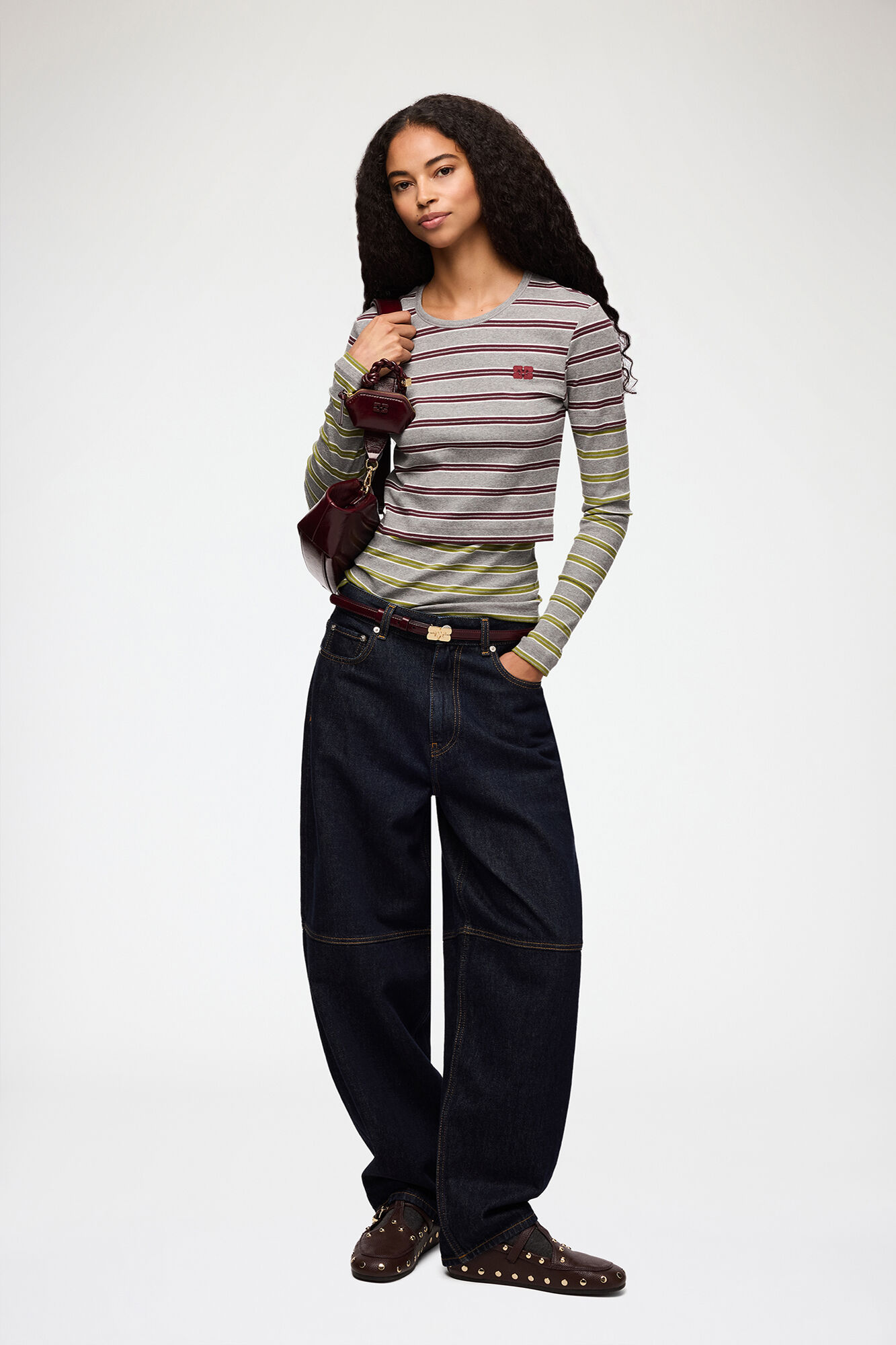 Long-sleeve Top in Double Stripe, Organic Cotton, in colour Port Royale - 2 - GANNI