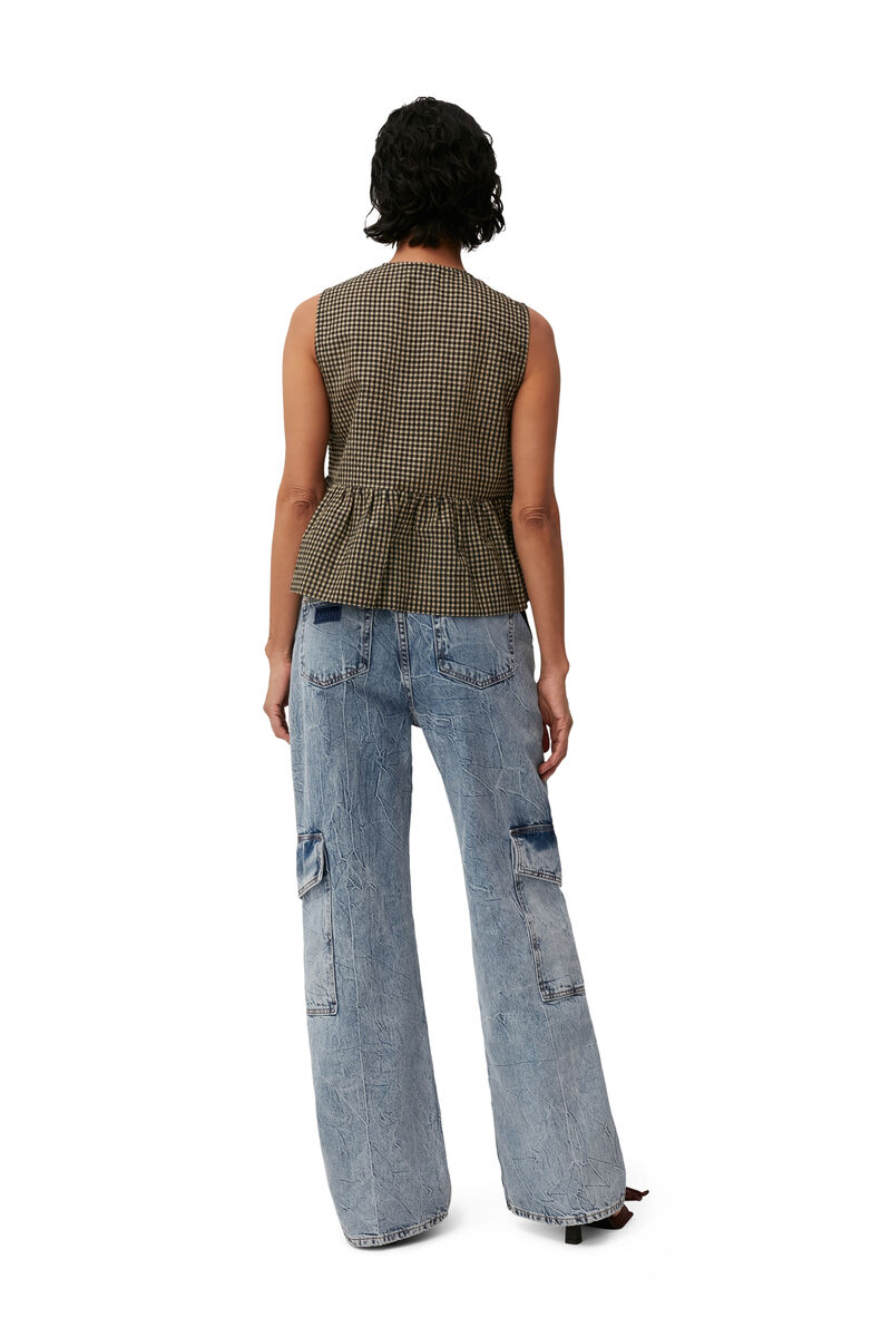 Crinkle Angi Jeans, Cotton, in colour Mid Blue Stone - 2 - GANNI