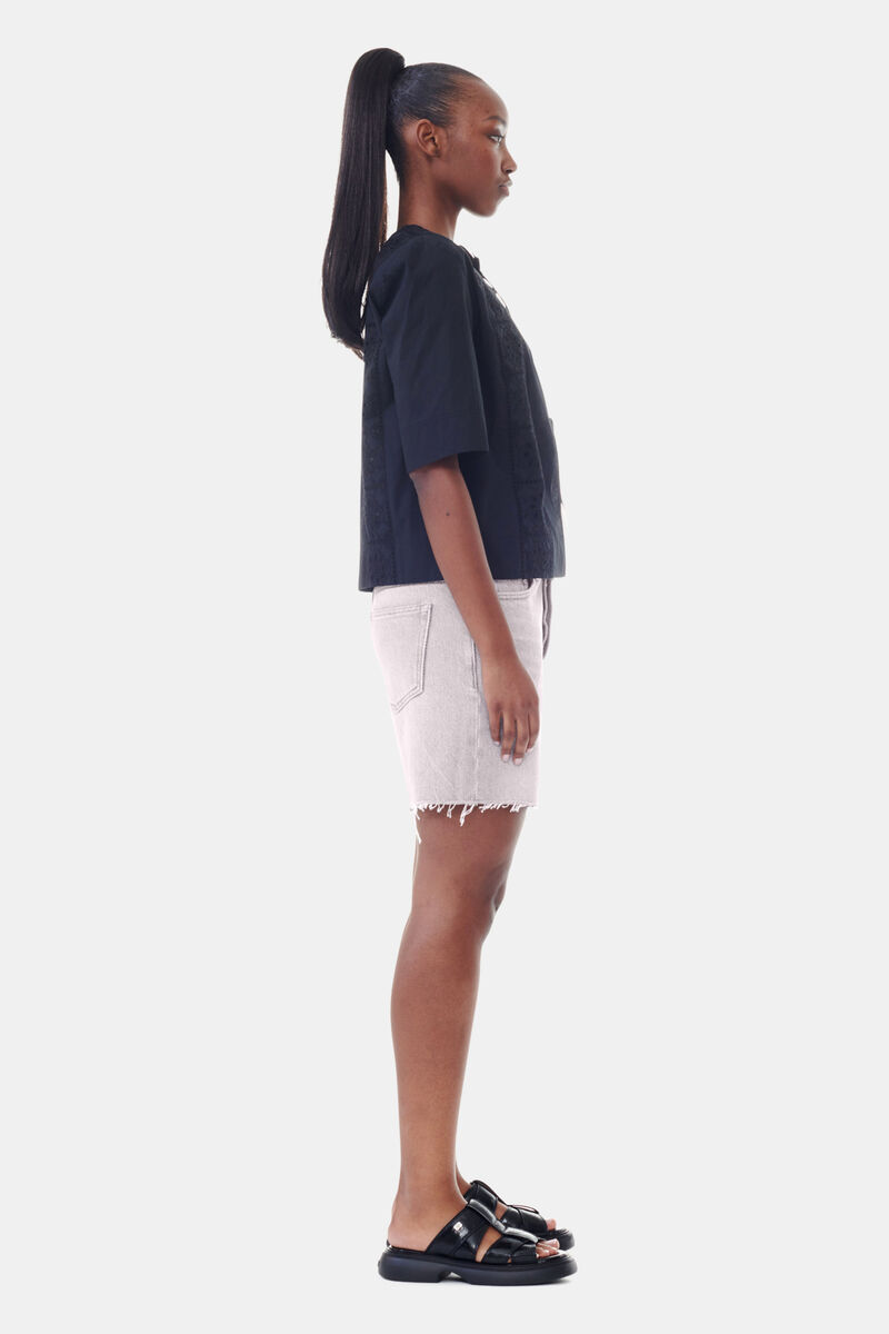 Light Pink Denim Shorts, Cotton, in colour Mauve Chalk - 2 - GANNI