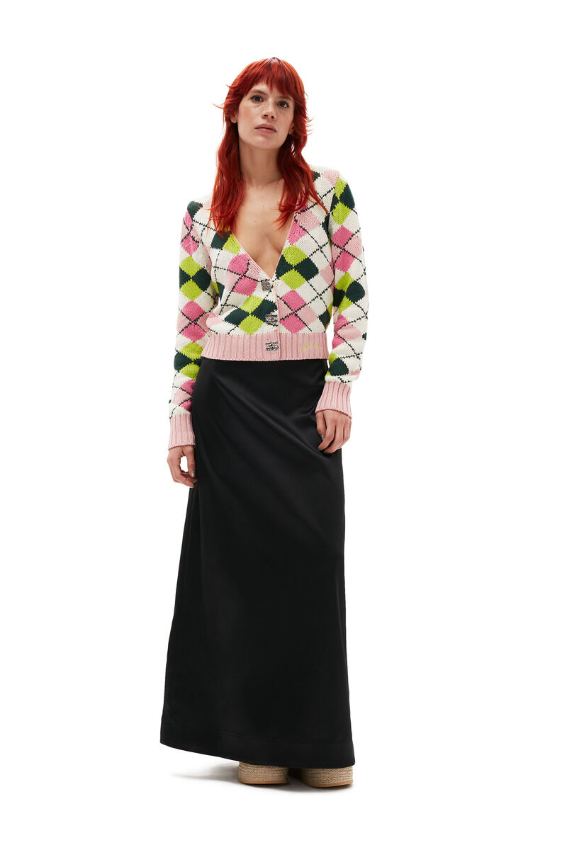 Graphic Cotton V-neck Cardigan, Cotton, in colour Multicolour - 1 - GANNI