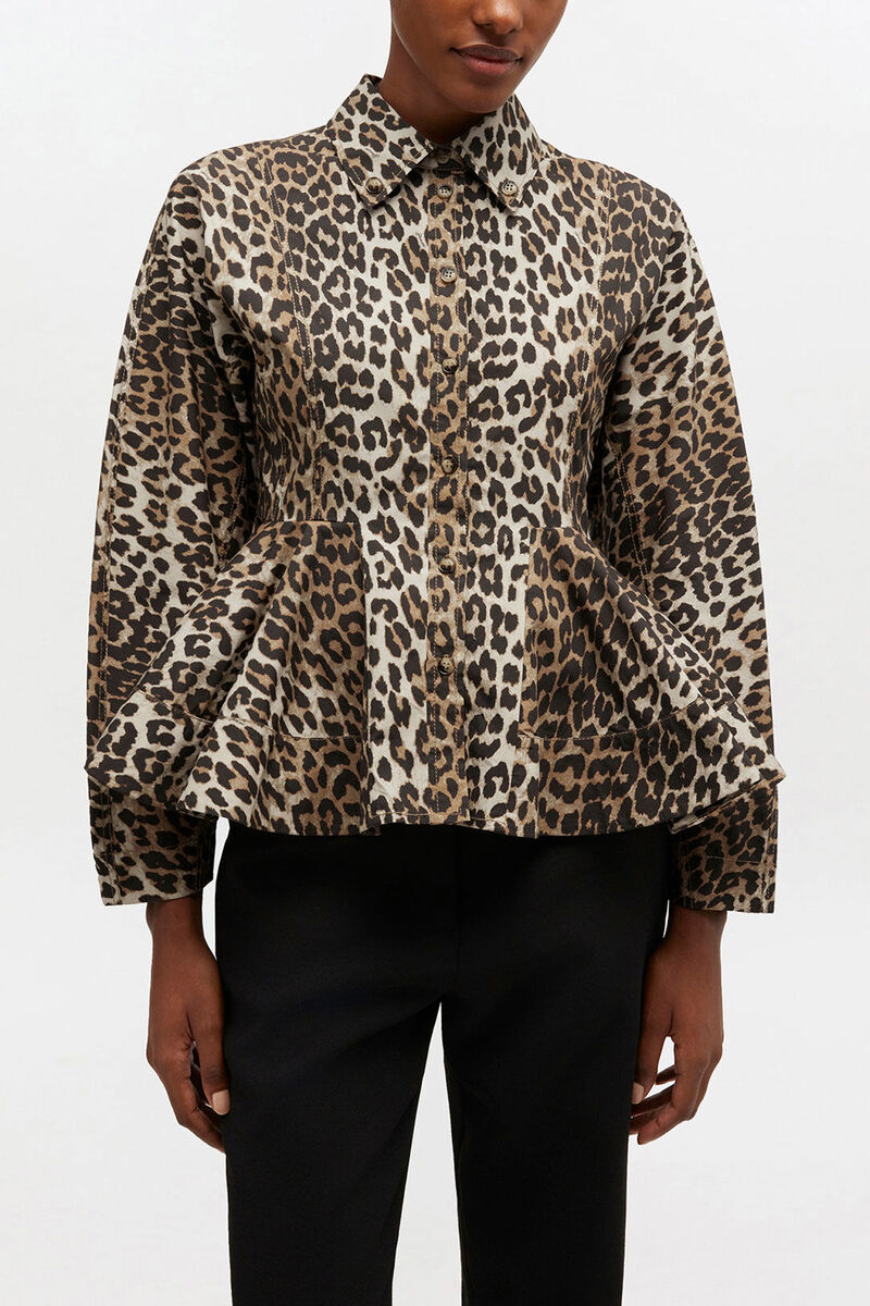 Leopardenhemd mit Peplum, Organic Cotton, in colour Almond Milk - 2 - GANNI