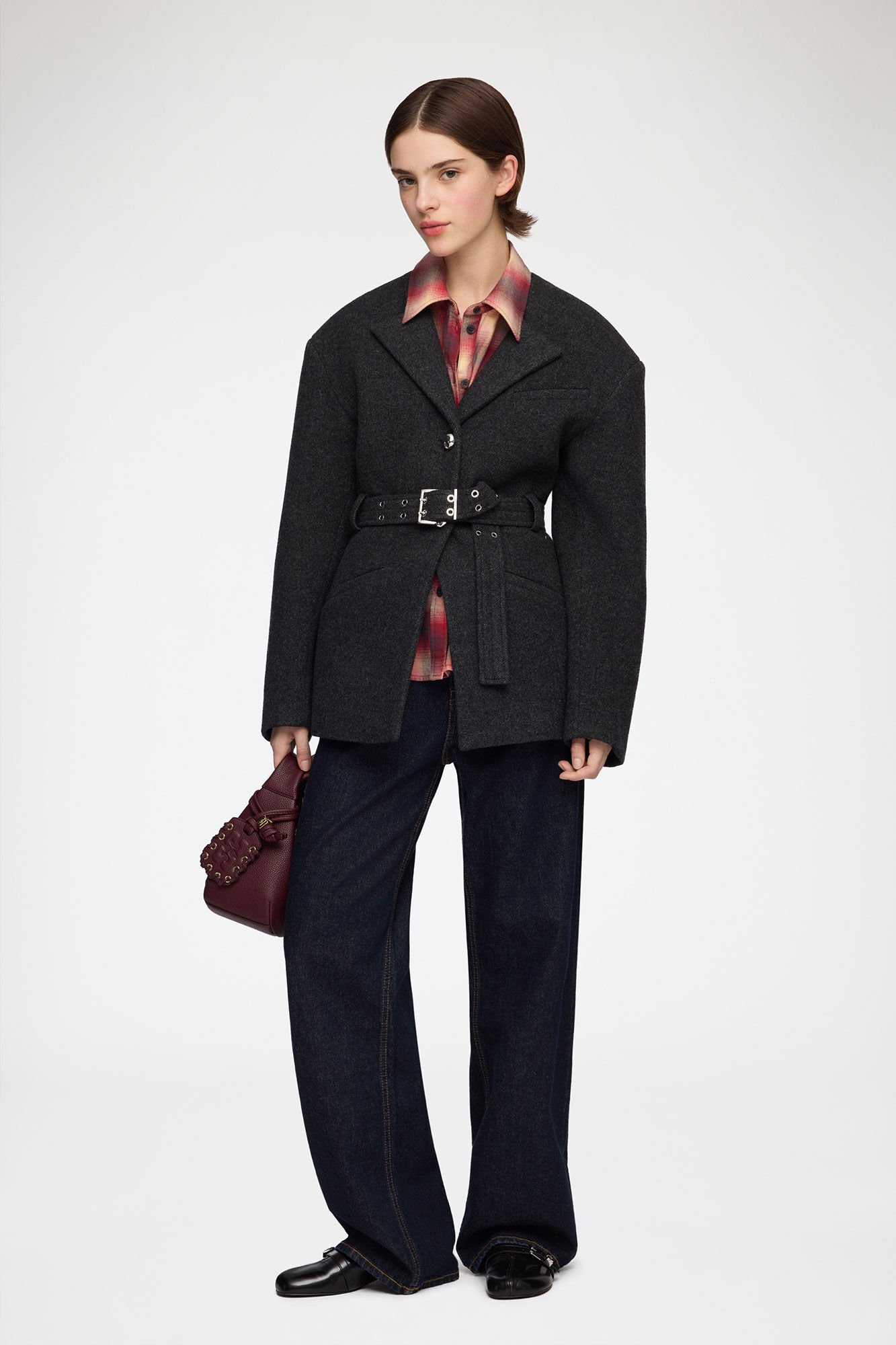 Jacket in Grey Wool, Wool, in colour Phantom - 2 - GANNI